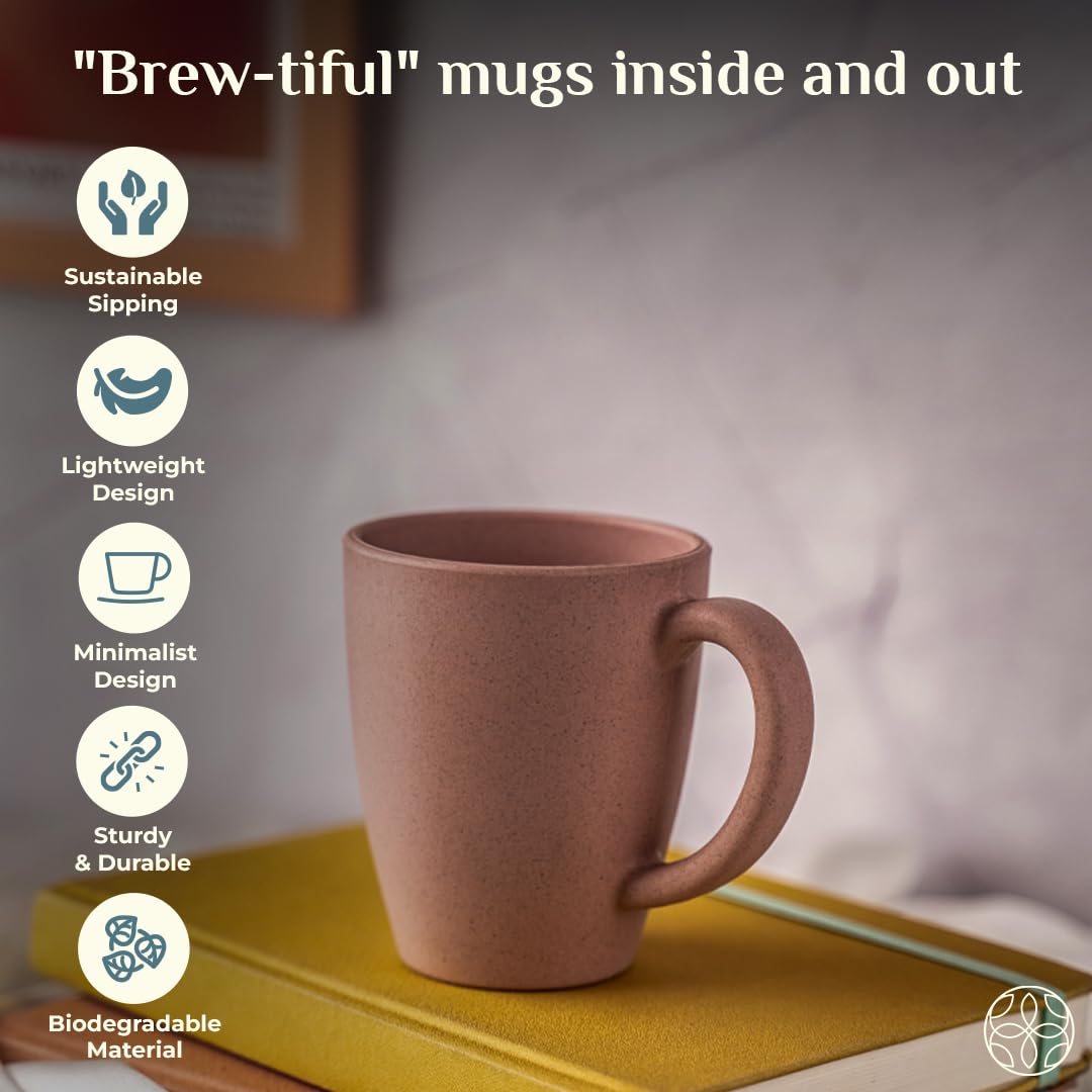Irida Naturals Unbreakable Coffee Mug - Eco-Friendly Microwave Safe Travel Mug for Tea & Coffee, 300ml Rice Husk Cup for Hot/Cold Drinks, Matte Finish Gift Mug (Plush Pink) - Perfect for Office, Camping & Home Use