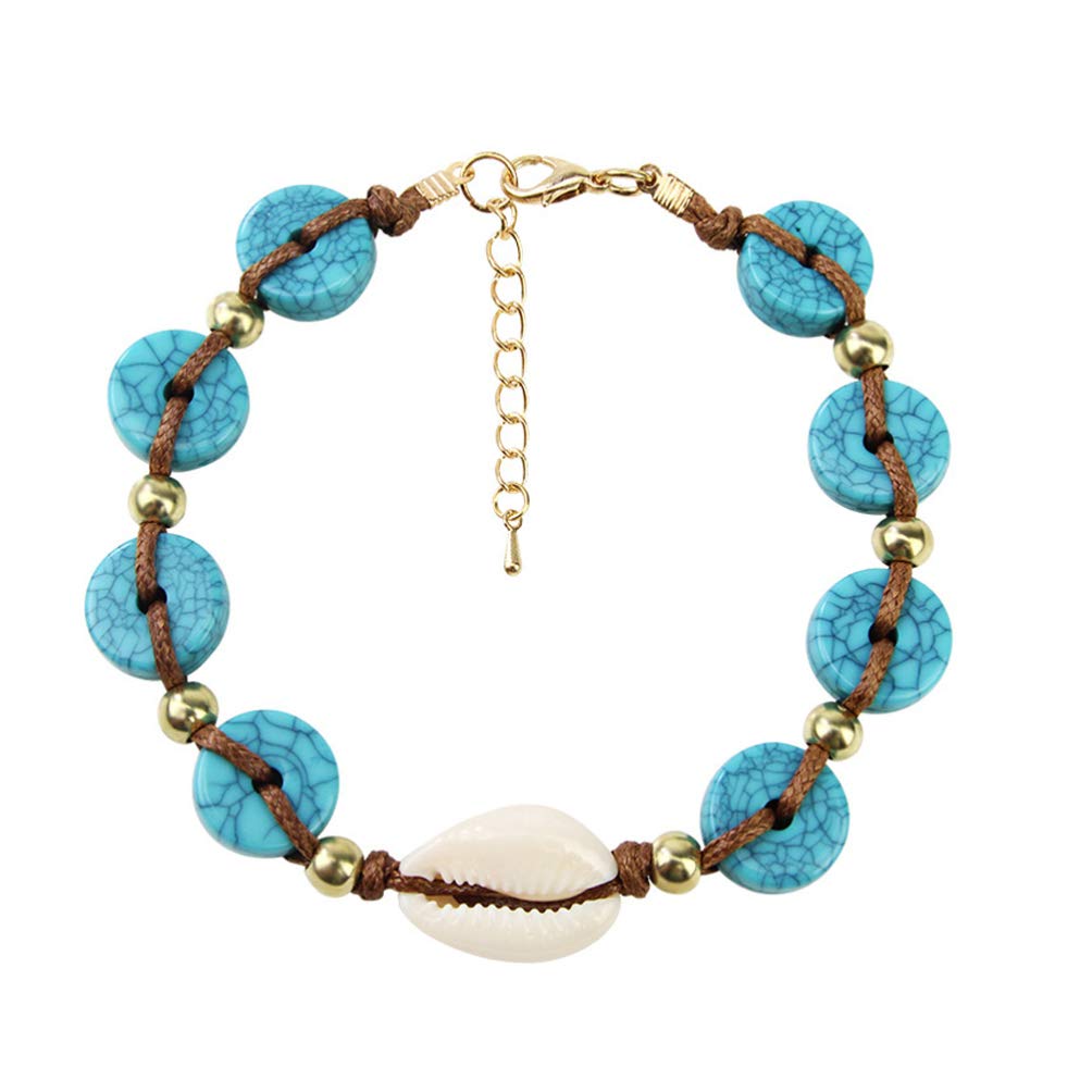 TENDYCOCO Adjustable Turquoise Ankle Bracelet with Conch Shells - Hawaiian Style Beach Jewelry for Women & Girls | Perfect for Summer Vacations, Beach Parties & Boho Fashion