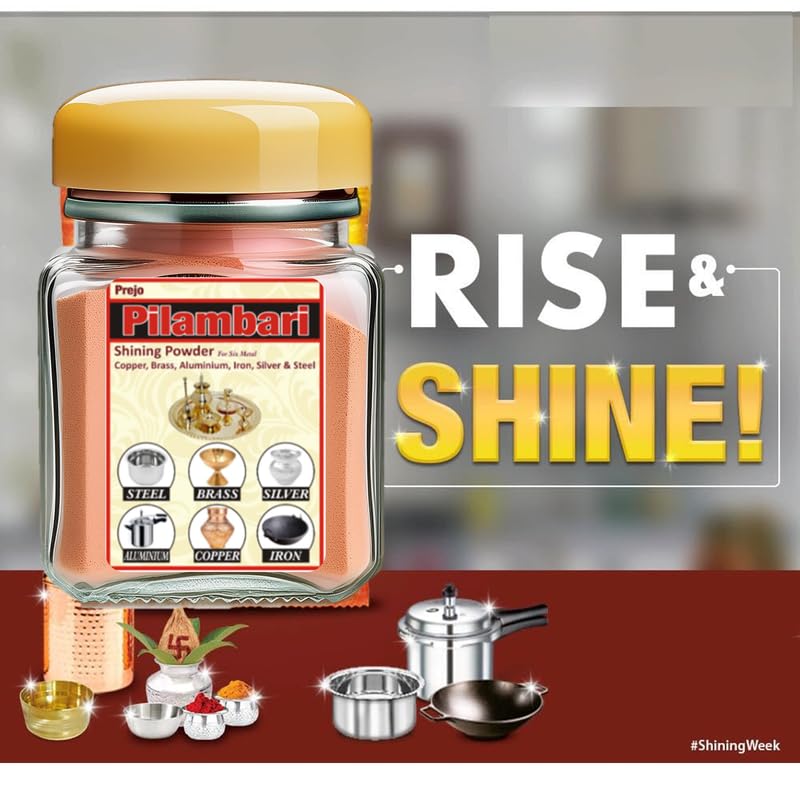 Pitambari Shining Powder for Six Metals - Copper, Brass, Aluminum, Iron, Silver, Steel | 200g Dish Washing Powder for Puja Utensils & Kitchenware | Perfect for Religious Ceremonies, Daily Cleaning & Metal Restoration