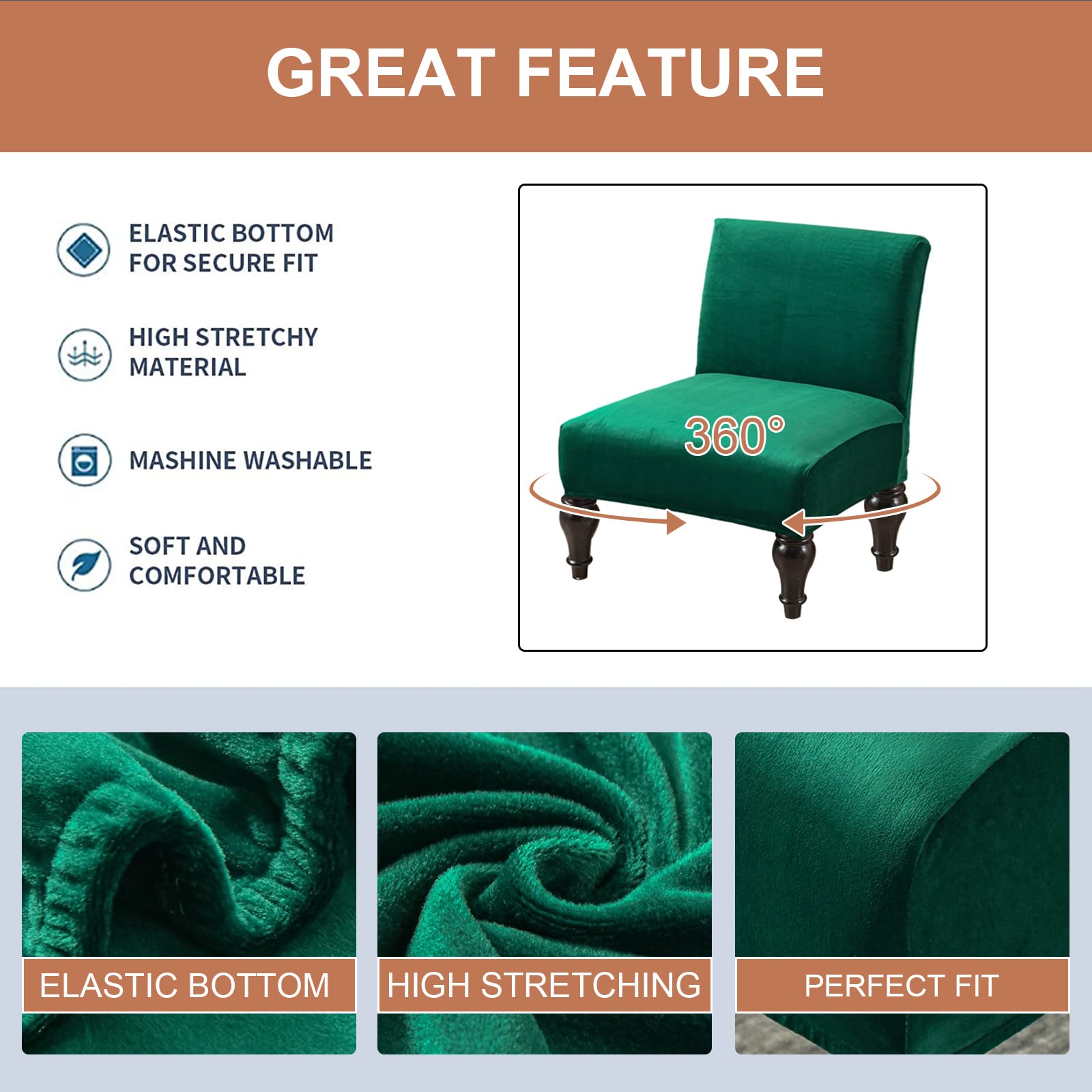 Eco-Friendly Armless Chair Slipcover - Removable Washable Accent Chair Cover, Printed Furniture Protector for Living Room, Dining Room & Hotel Use | Perfect for Home Decor and Guest Seating