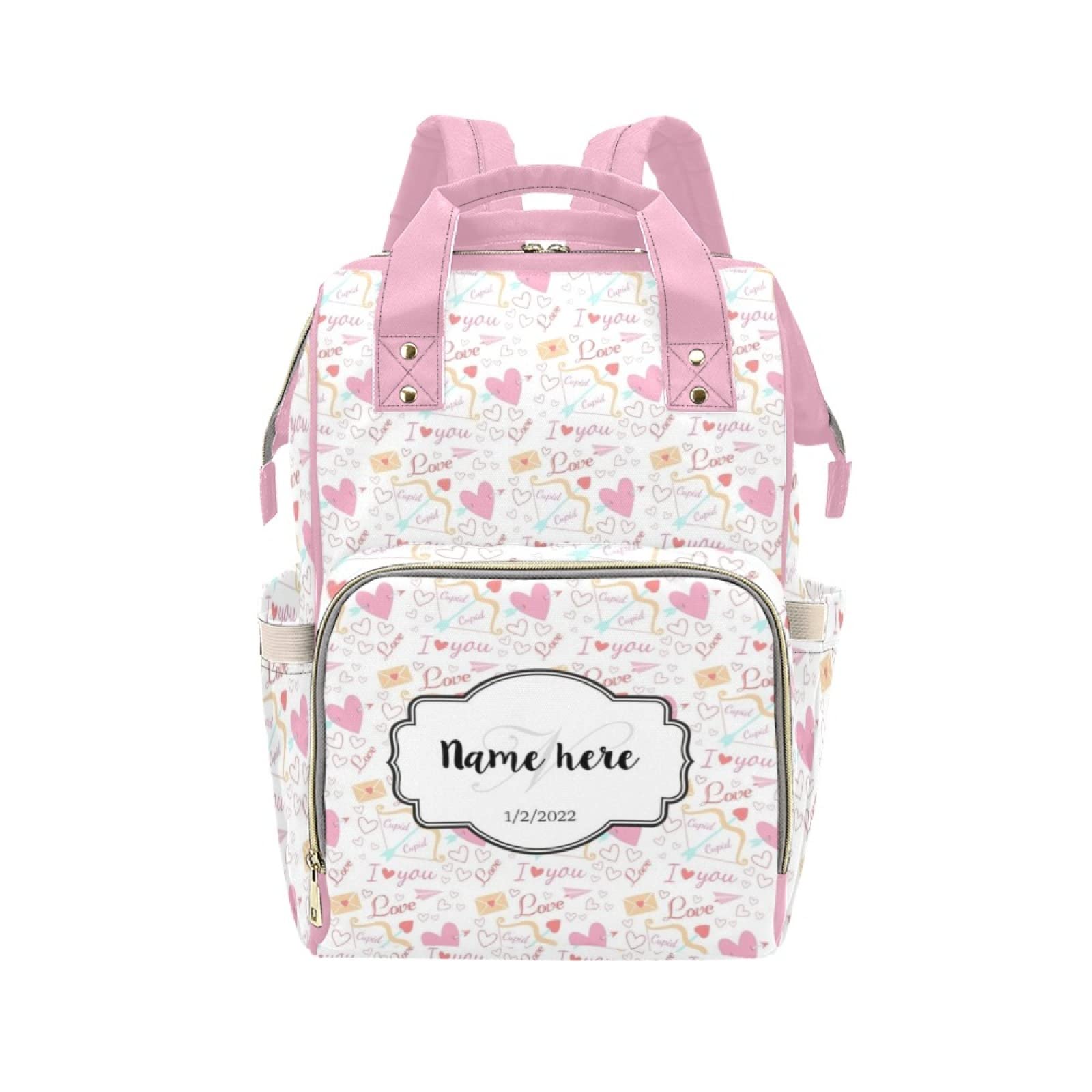 Custom Personalized Mommy Nursing Backpack - Pink Love Cupid Arrow Diaper Bag for Baby Girls | Perfect for Travel, Daycare & On-the-Go Parents