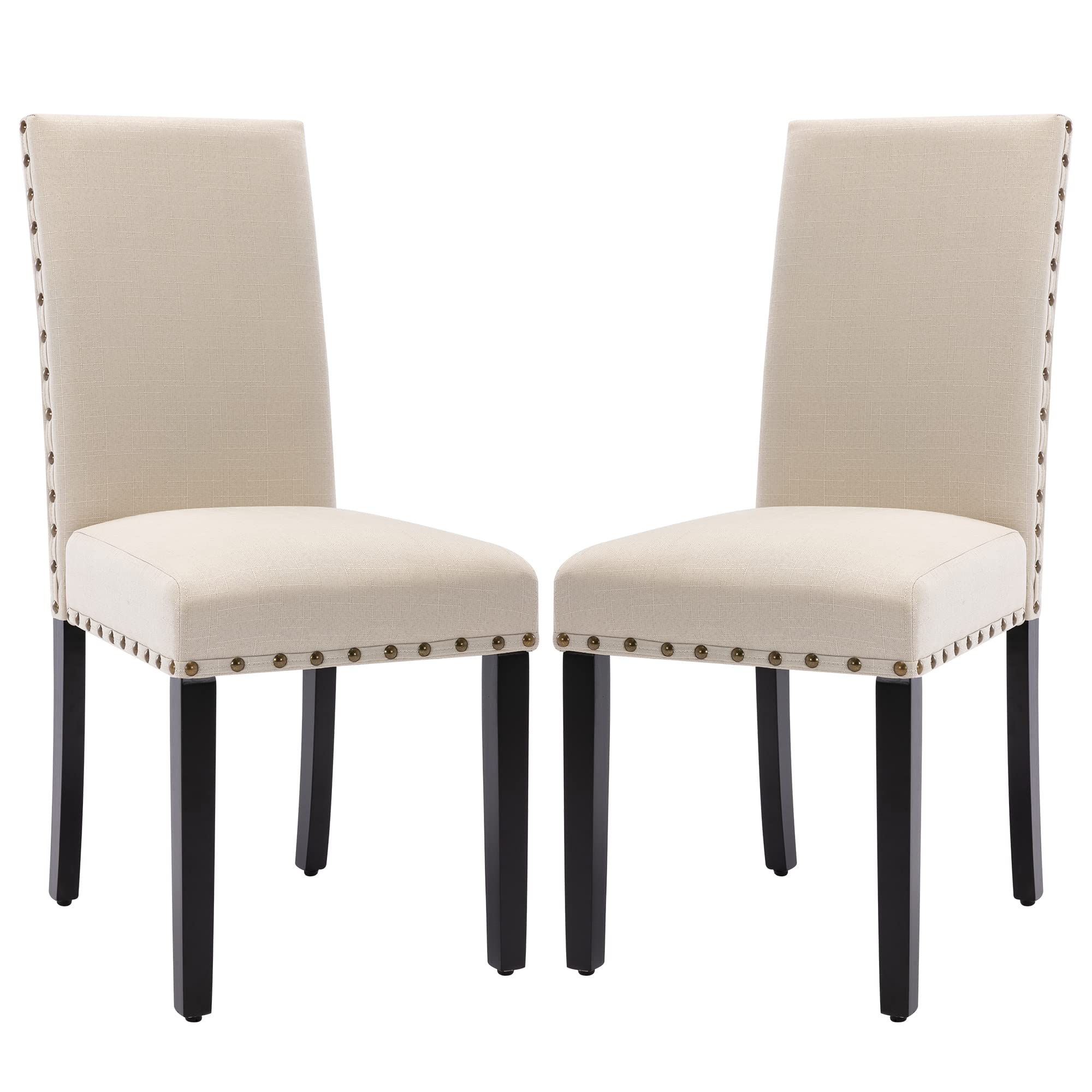 GOTMINSI Upholstered Dining Chairs Set of 2 - Fabric Parsons Chairs with Nailhead Trim & Solid Wood Legs, Vintage Modern Kitchen Dining Room Chairs for Home Decor (Beige) | Perfect for Farmhouse, Apartment, and Restaurant Settings