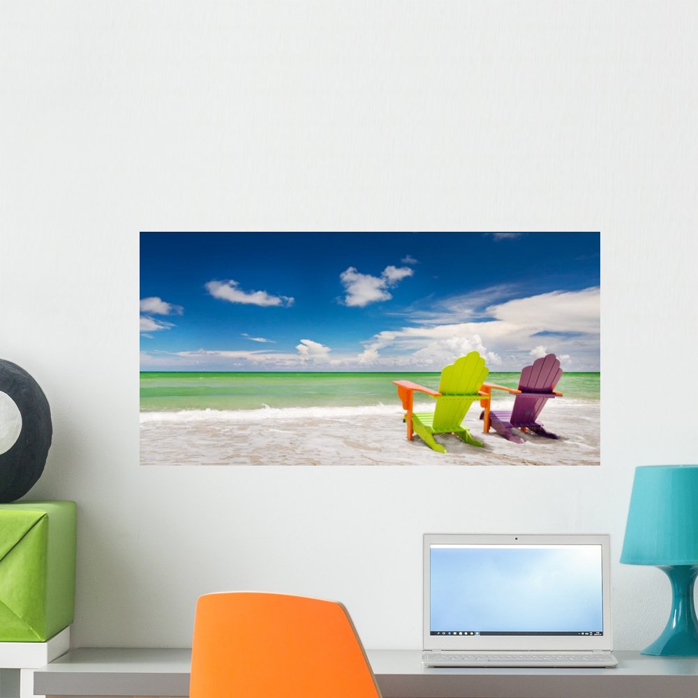 Wallmonkeys Tropical Beach Chairs Peel & Stick Wall Mural - 24x12 Inch Removable Graphic Art (WM185339) | Perfect for Living Room, Bedroom, or Office Decor