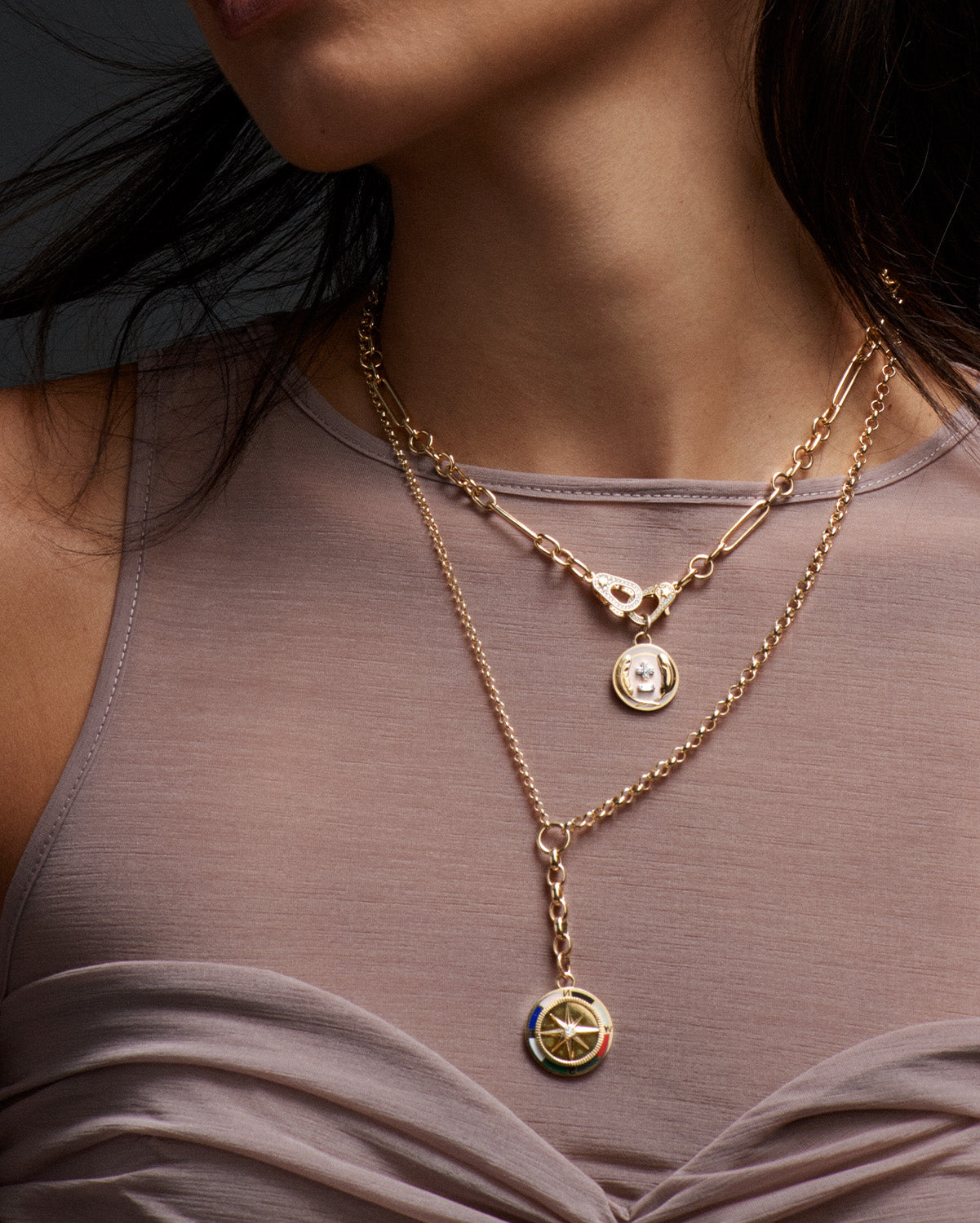Medium Ceramic Mixed Belcher Necklace with Internal Compass - Stylish Boho Jewelry for Women, Perfect for Travel, Hiking & Outdoor Adventures