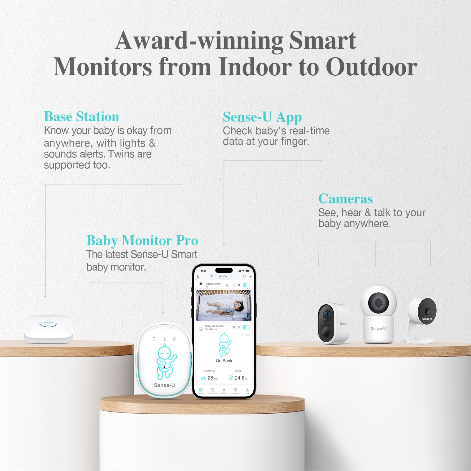 Sense-U Smart Baby Monitor Pro with Vibration & App Alerts – Tracks Breathing, Rollover & Temperature – Wearable Sleep Tracker for Infants (Blue) | Ideal for Newborns, SIDS Prevention & Peace of Mind Parenting