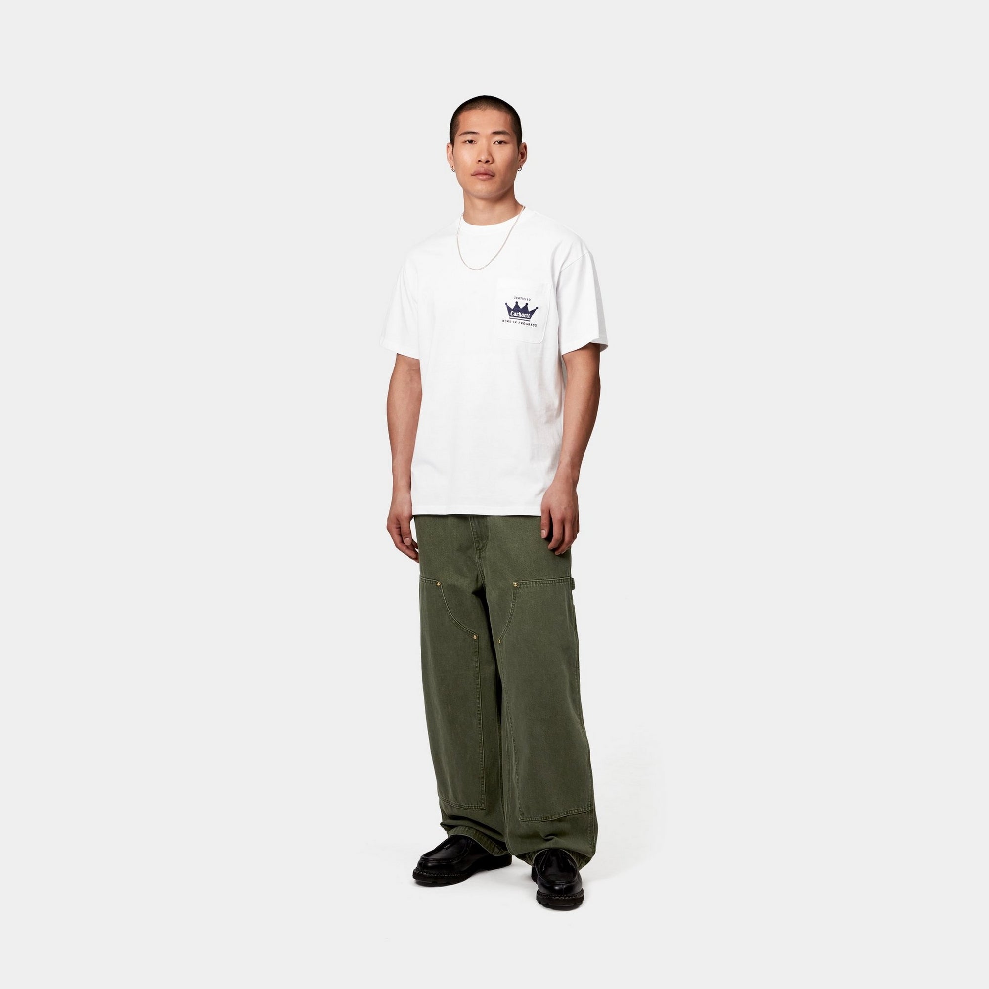 Premium Crown Pocket T-Shirt for Men - Soft Cotton Crew Neck Tee with Chest Pocket - White Casual Shirt for Everyday Wear, Work & Outfits