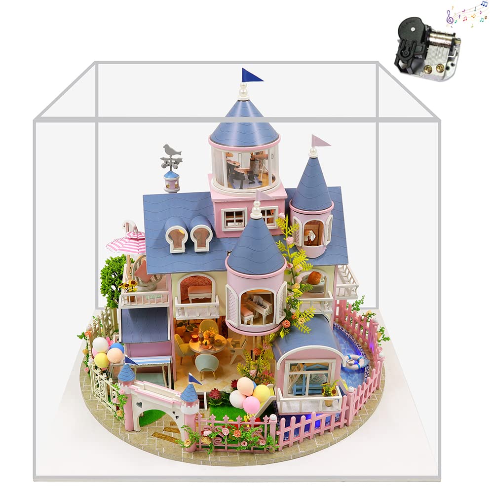 DIY Miniature Dollhouse Kit - European Romantic Castle 3D Model with LED Lights & Furniture | Creative Birthday Gift for Adults & Kids | Home Decor, Collectible Display, and Educational STEM Toy