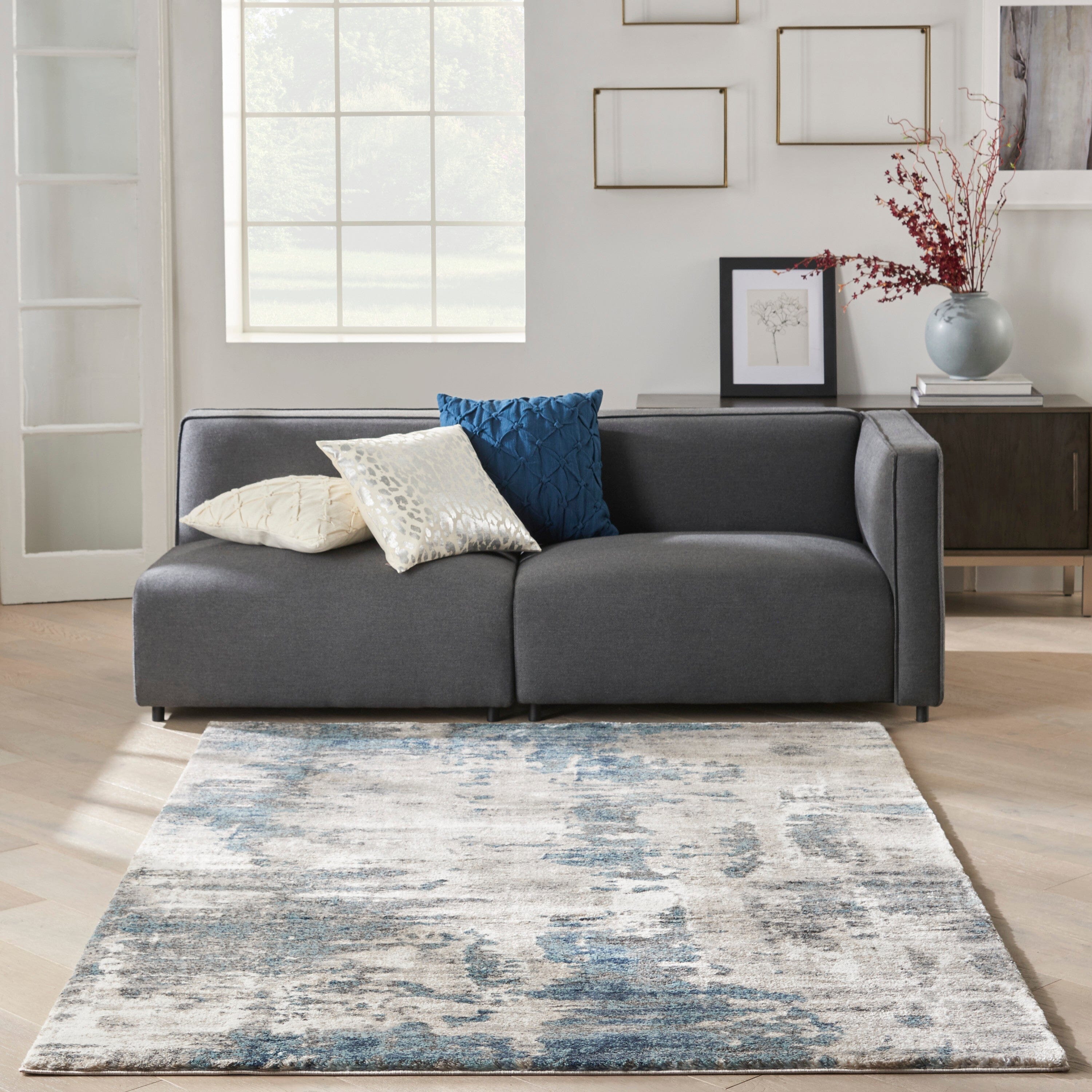 Nourison American Manor 5'3 x 7'3 Ivory Blue Modern Indoor Area Rug - Perfect for Living Room, Bedroom & Office Decor