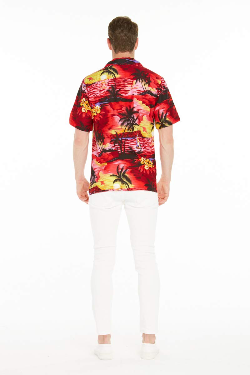 Hawaiian Luau Outfits for Family - Matching Sunset Red Aloha Shirts & Dresses for Men, Women, Boys & Girls | Perfect for Beach Parties, Summer Vacations & Tropical Themed Events