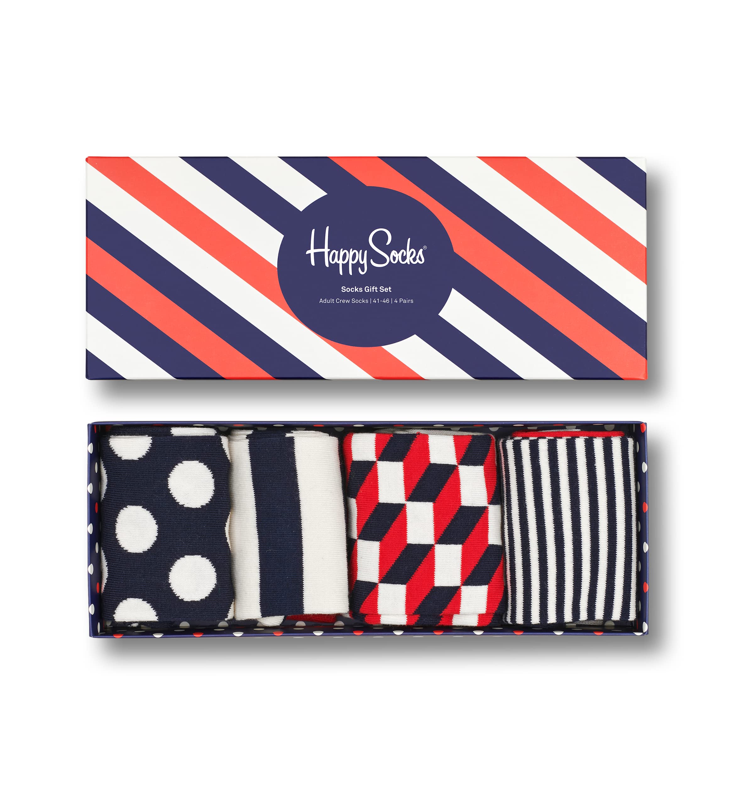 Happy Socks 4-Pack Classic Navy Gift Set - Colorful & Fun Cotton Socks for Men & Women - Perfect for Gifts, Casual Wear & Everyday Comfort