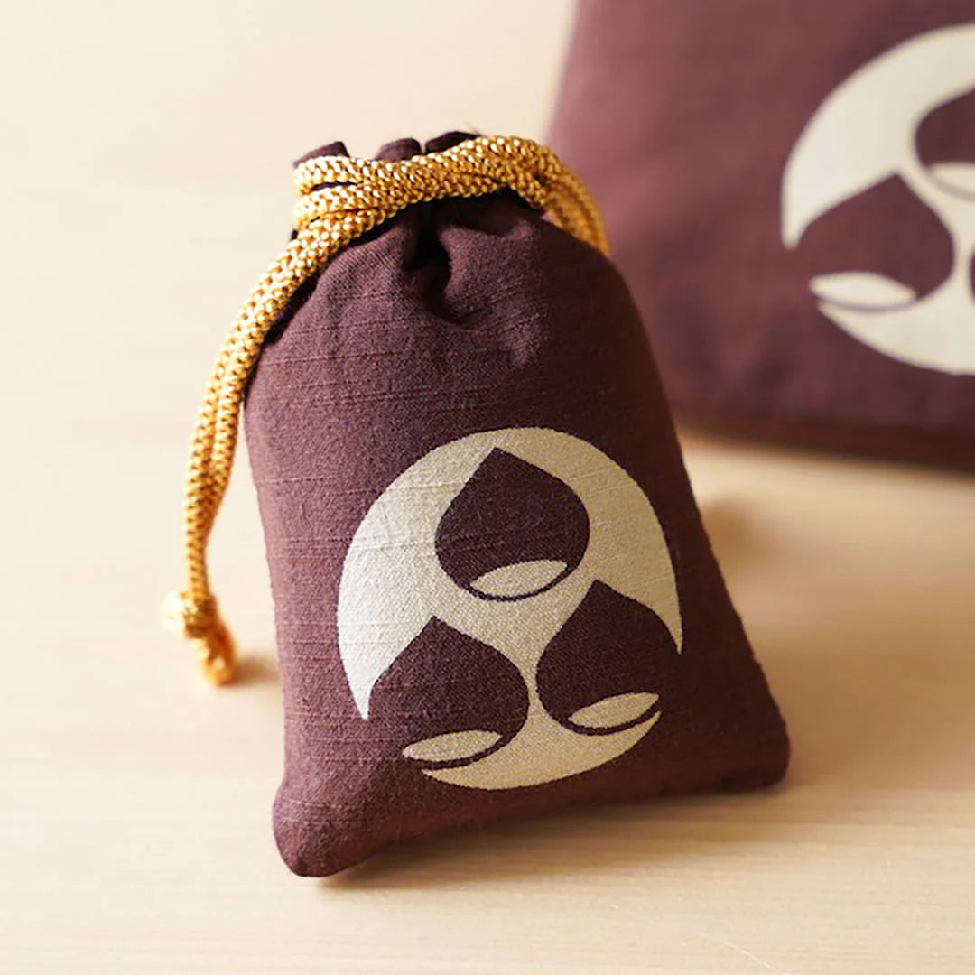 Katazome Small Talisman Bag - Japanese Traditional Craft Drawstring Pouch in Chestnut | Perfect for Good Luck Charms, Jewelry Storage & Spiritual Protection