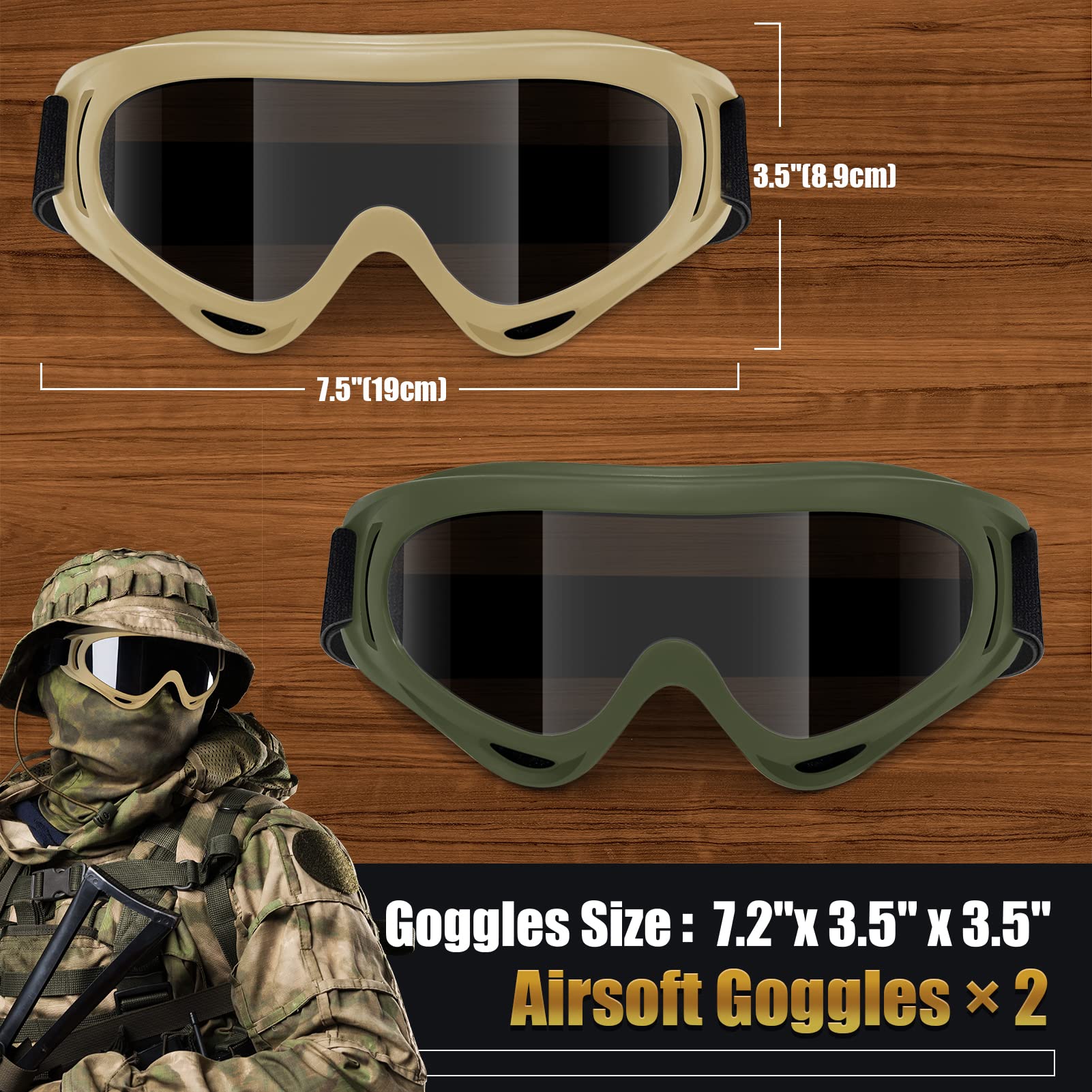 Airsoft Tactical Goggles 2-Pack - Military Grade Anti-Fog Shooting Glasses for Outdoor Sports & Tactical Training | Perfect for Airsoft, Paintball, Hunting & Range Shooting