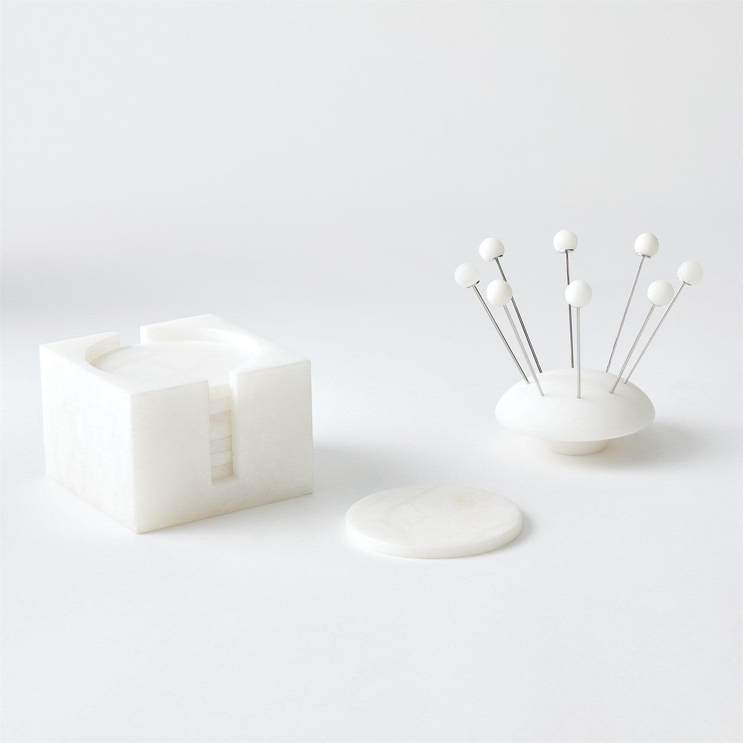 Premium Alabaster Coasters Set of 8 - Elegant Stone Drink Coasters for Home & Office - Perfect for Coffee Tables, Bars, and Dining Tables