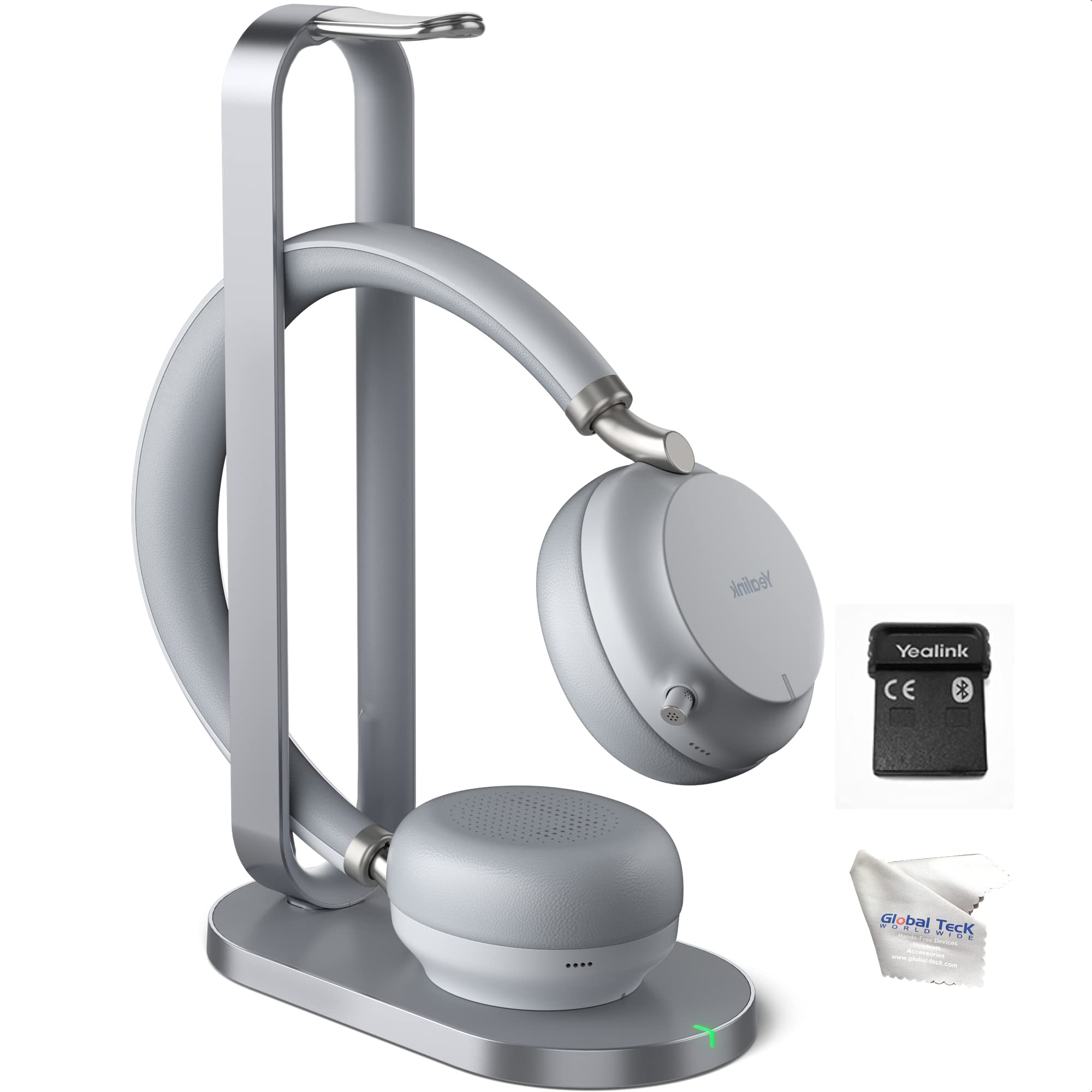 Yealink BH72 Wireless Bluetooth Headset with Charging Stand - USB-A (Grey) | Noise Cancelling Office Headset for Zoom/Teams Calls | Includes GTW Bundle & Microfiber Cloth | Perfect for Remote Work & Home Office Use
