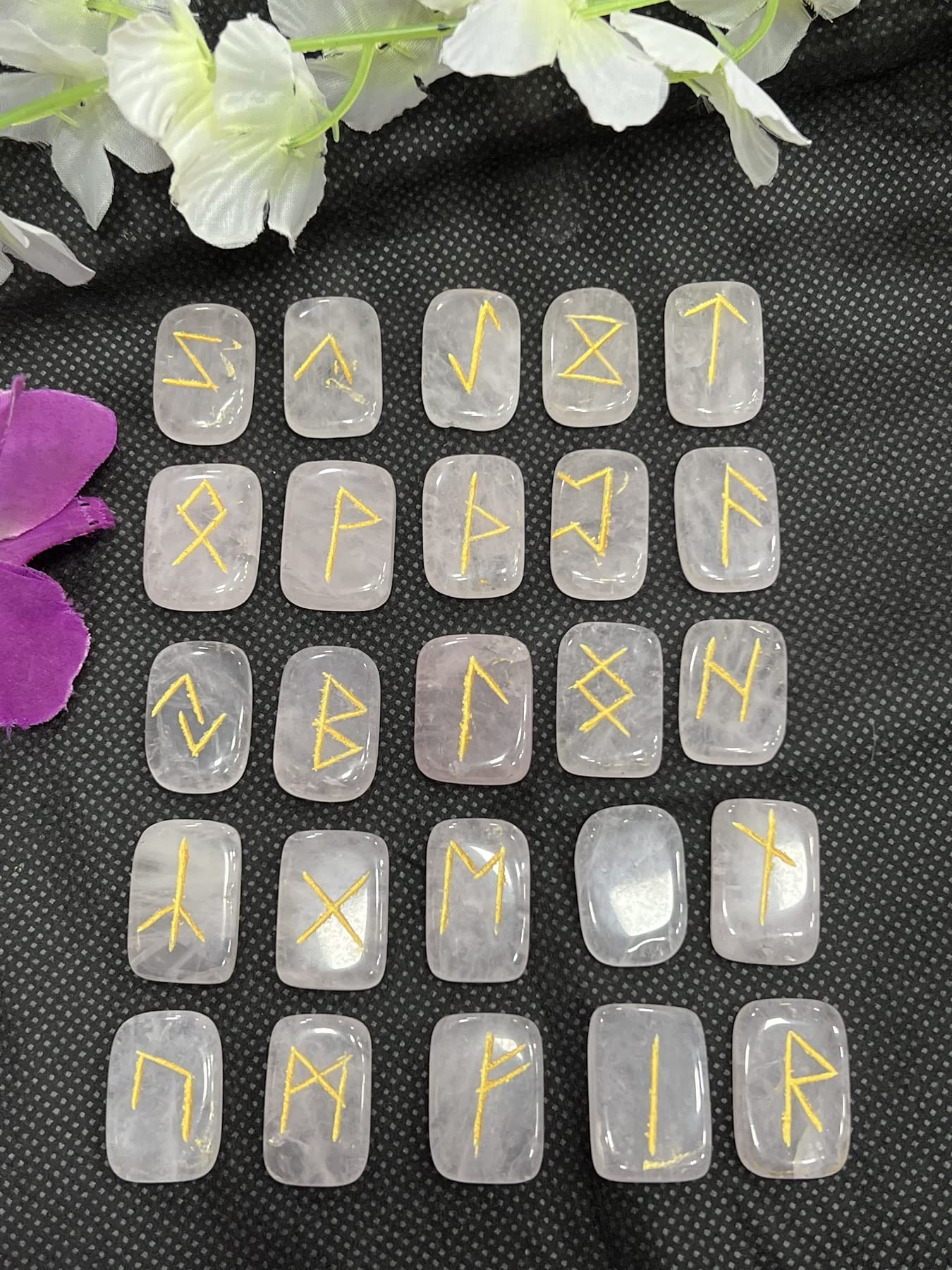 Rose Quartz Rectangle Rune Set with Multi Gemstones & Velvet Pouch - Perfect for Meditation, Healing & Spiritual Practices