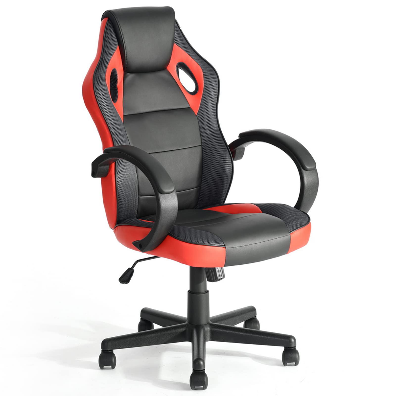 Ergonomic Office Desk Chair with Swivel & Height Adjustment - Gaming Computer Chair for Teens & Adults - PU Leather Executive Chair with Padded Armrests & Lumbar Support (Black/Red) - Perfect for Home Office, Gaming Setup & Workspace