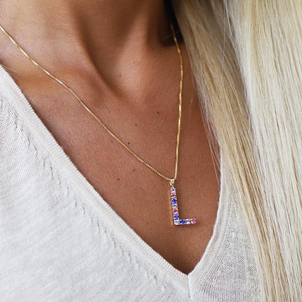 Personalized Letter L Necklace with Rainbow Charm - Custom Initial Jewelry for Women & Girls - Perfect for Birthdays, Anniversaries & Everyday Wear