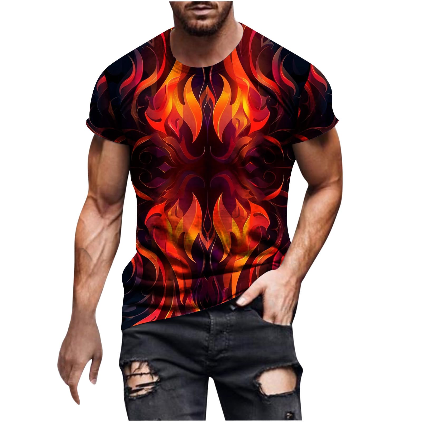 3D Flame Print Men's T-Shirt - Trendy Short Sleeve Graphic Tee for Summer | Streetwear Casual Top for Outdoor Activities, Parties & Daily Wear