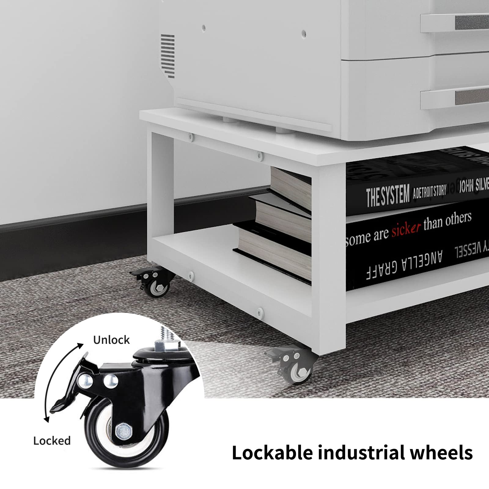 2-Tier Heavy Duty Rolling Laser Printer Stand with Paper Storage Shelf - 23.6
