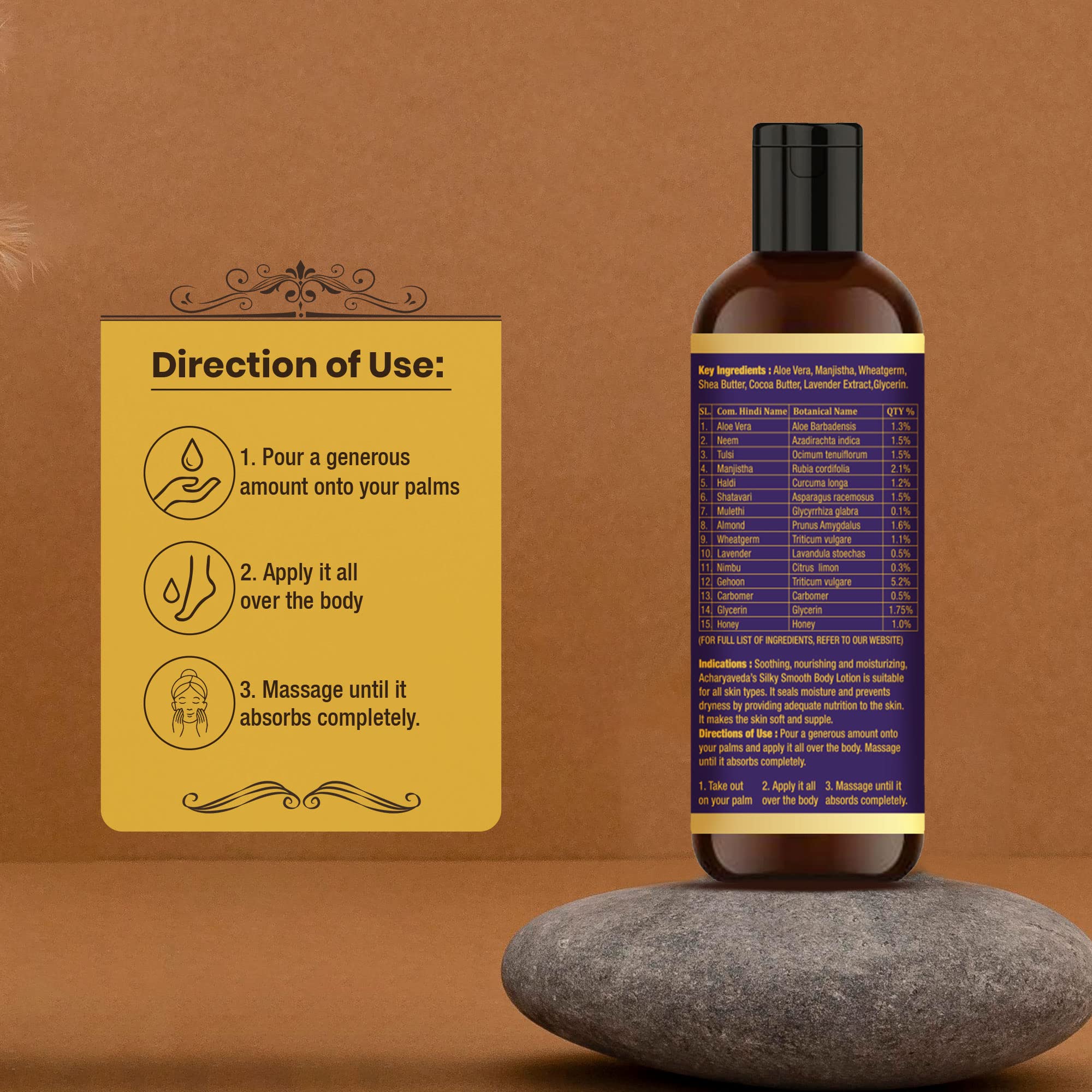 ACHARYAVEDA Silky Smooth Body Lotion for All Skin Types - 60ml Hydrating Moisturizer with Natural Ingredients | Perfect for Daily Use, Dry Skin Relief & Spa-Like Luxury at Home