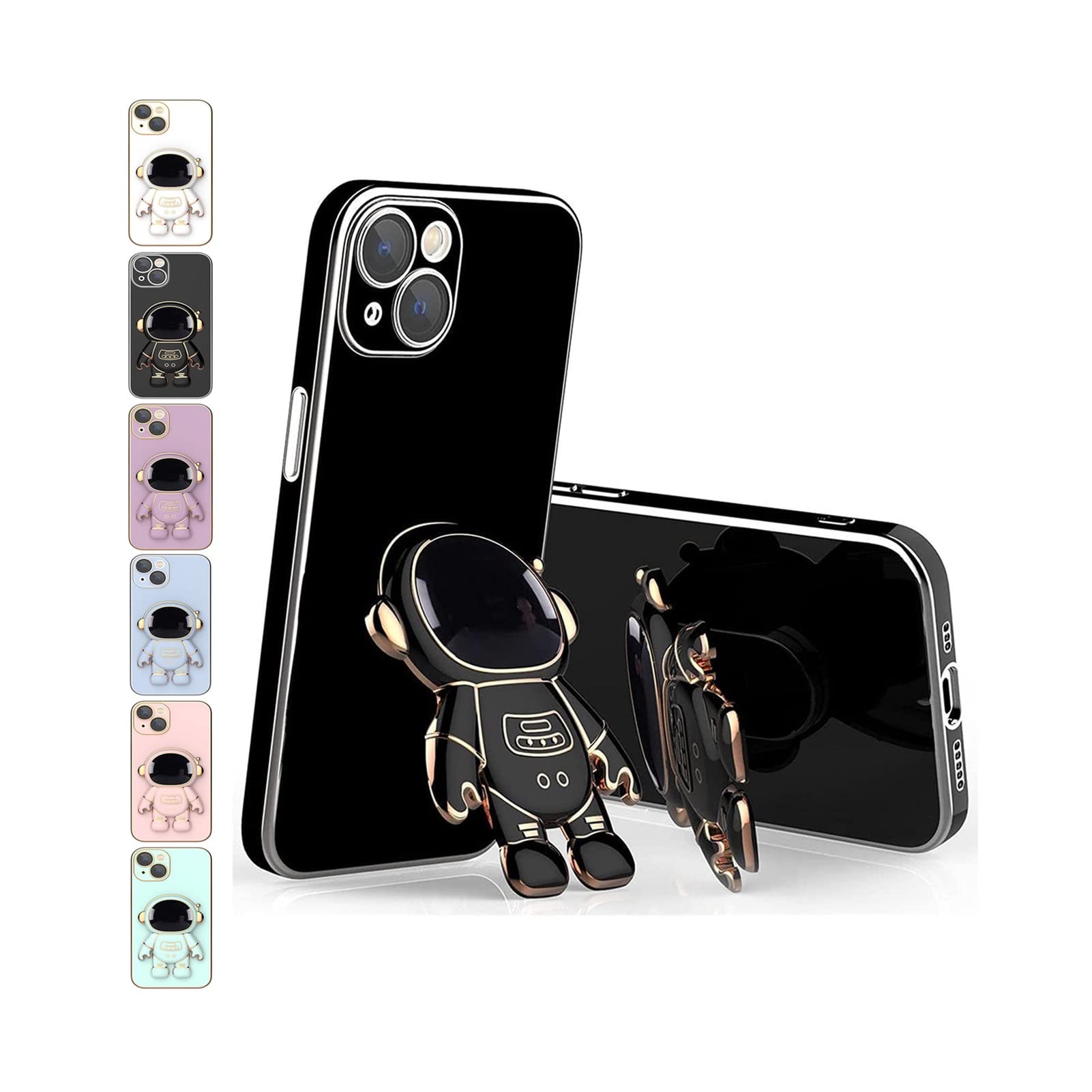 XIRUJNFD 6D Plating Astronaut Hidden Stand Case for iPhone 11 - Shockproof Protective Cover with Built-in Kickstand & Camera Lens Protector - Perfect for Work, Travel & Everyday Use (Black)