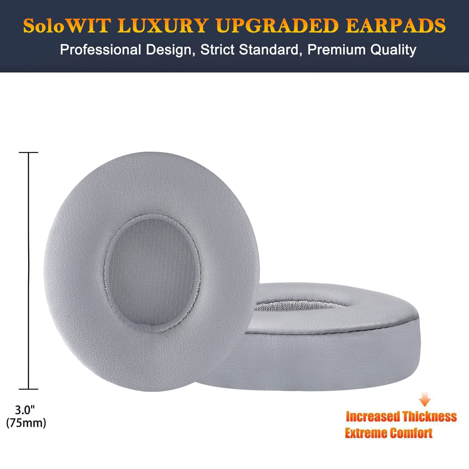 SoloWIT® Replacement Ear Pads Cushions for Beats Solo 2 & Solo 3 Wireless On-Ear Headphones - Soft Protein Leather, Enhanced Adhesive, Noise Isolating Memory Foam (Grey) | Perfect for Gaming, Travel & Work Comfort