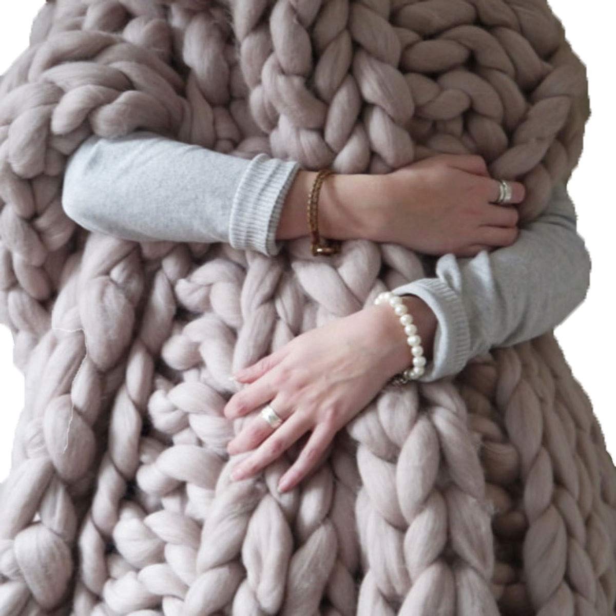 Chunky Knit Throw Blanket - Soft Merino Wool Blanket for Couch, Bed & Sofa - 150x180cm Cozy Home Decor Gift in Khaki - Perfect for Living Room, Bedroom & Winter Snuggling