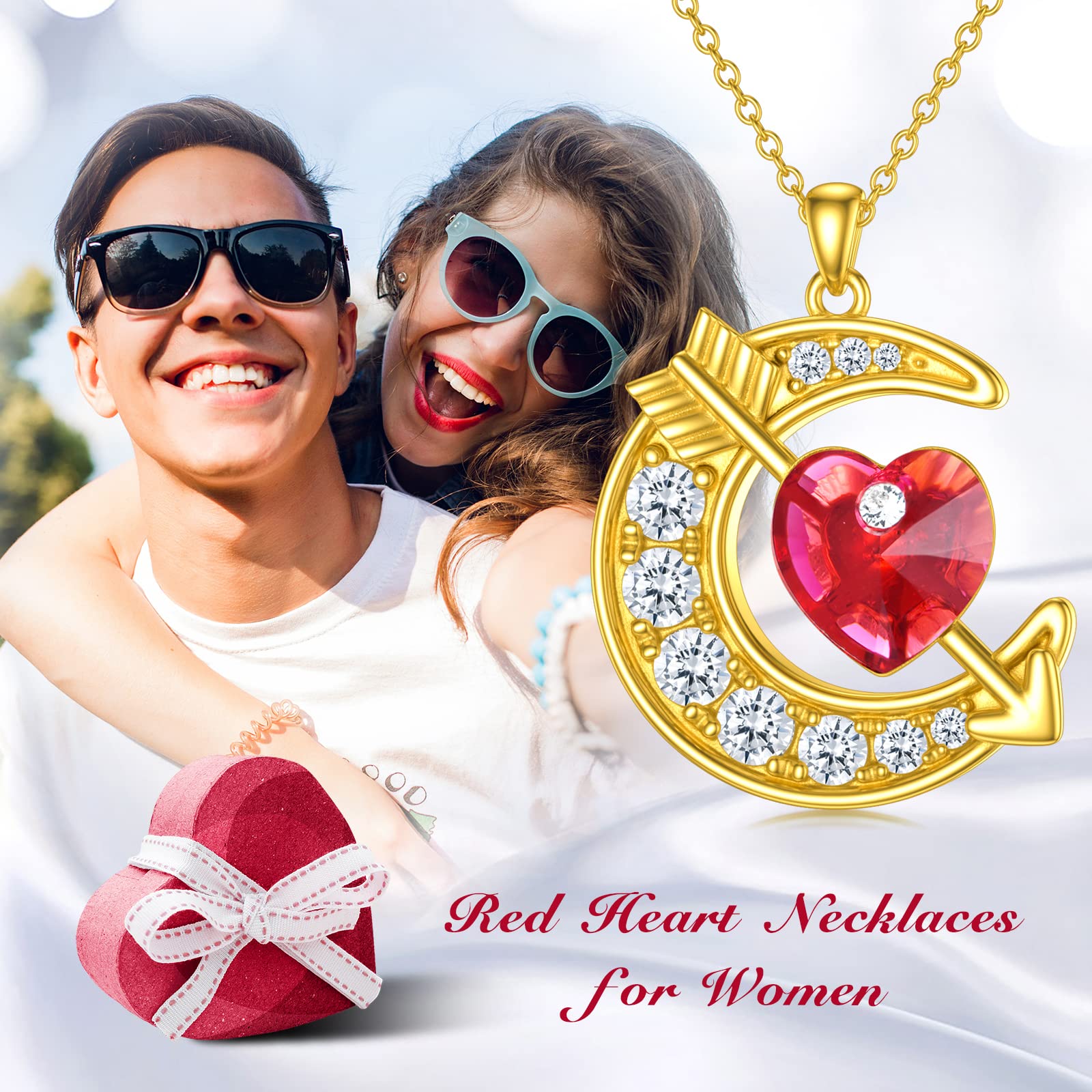 OCJ Sterling Silver Moon Birthstone Pendant Necklace for Women - Classic Love Arrow Crystal Jewelry with Birthstones | Perfect Birthday, Christmas Gift for Her, Daughter, Teens & Girls | Elegant Everyday Wear, Special Occasions & Romantic Gifts