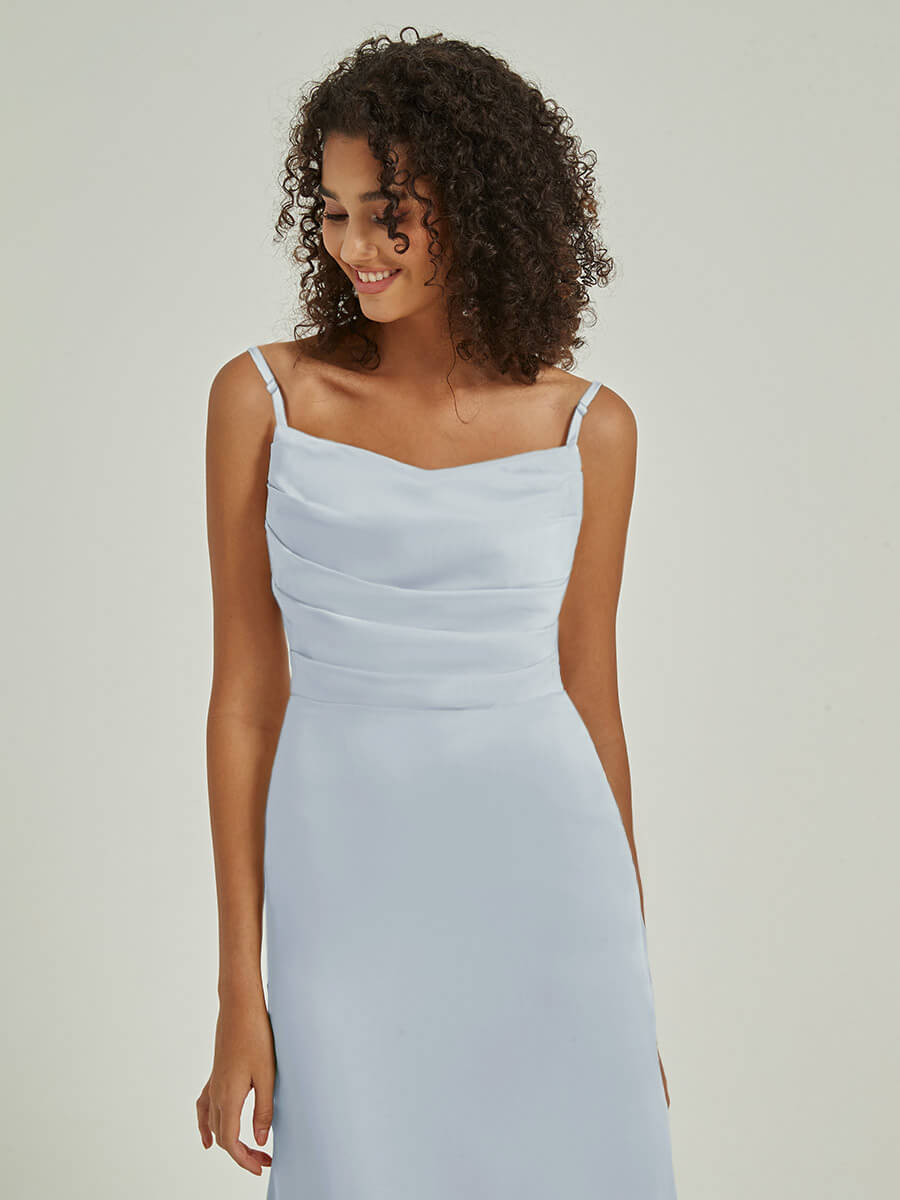 Cornflower Blue Cowl Neckline Straps Side Slit Silk Satin Convertible Bridesmaid Dress - Elegant Formal Gown for Weddings, Prom & Special Occasions