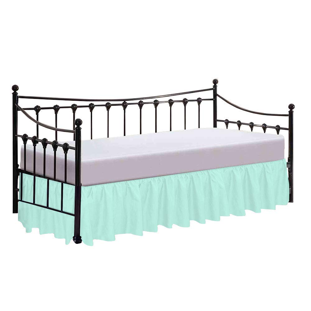 Premium Split Corner Dust Ruffle Bed Skirt for Day Beds - 3-Side Coverage, Twin Size, Aqua Color, 21