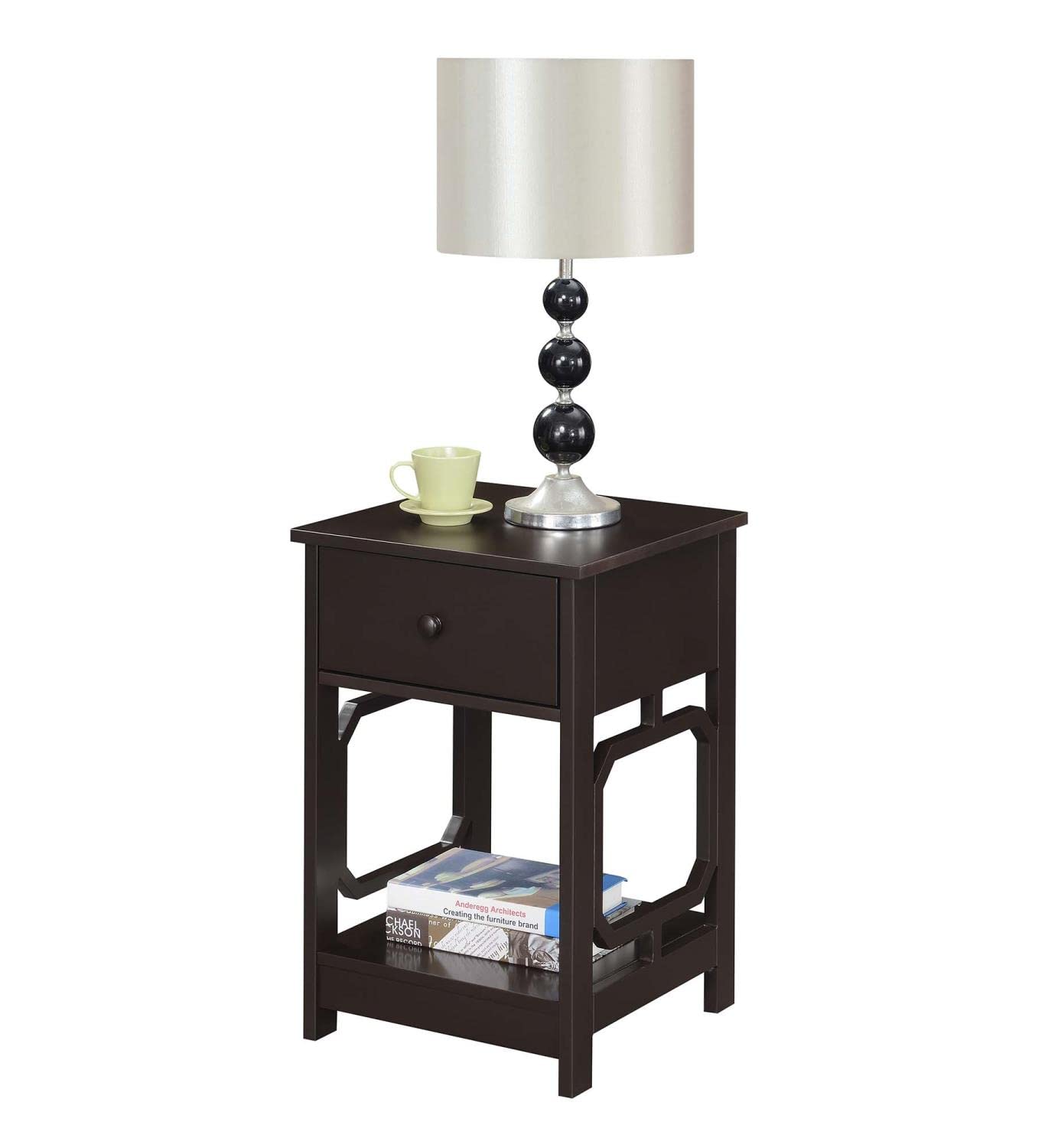 Convenience Concepts Omega 1-Drawer End Table with Shelf - Espresso Finish Nightstand for Bedroom, Living Room, or Office - Compact Side Table with Storage Space