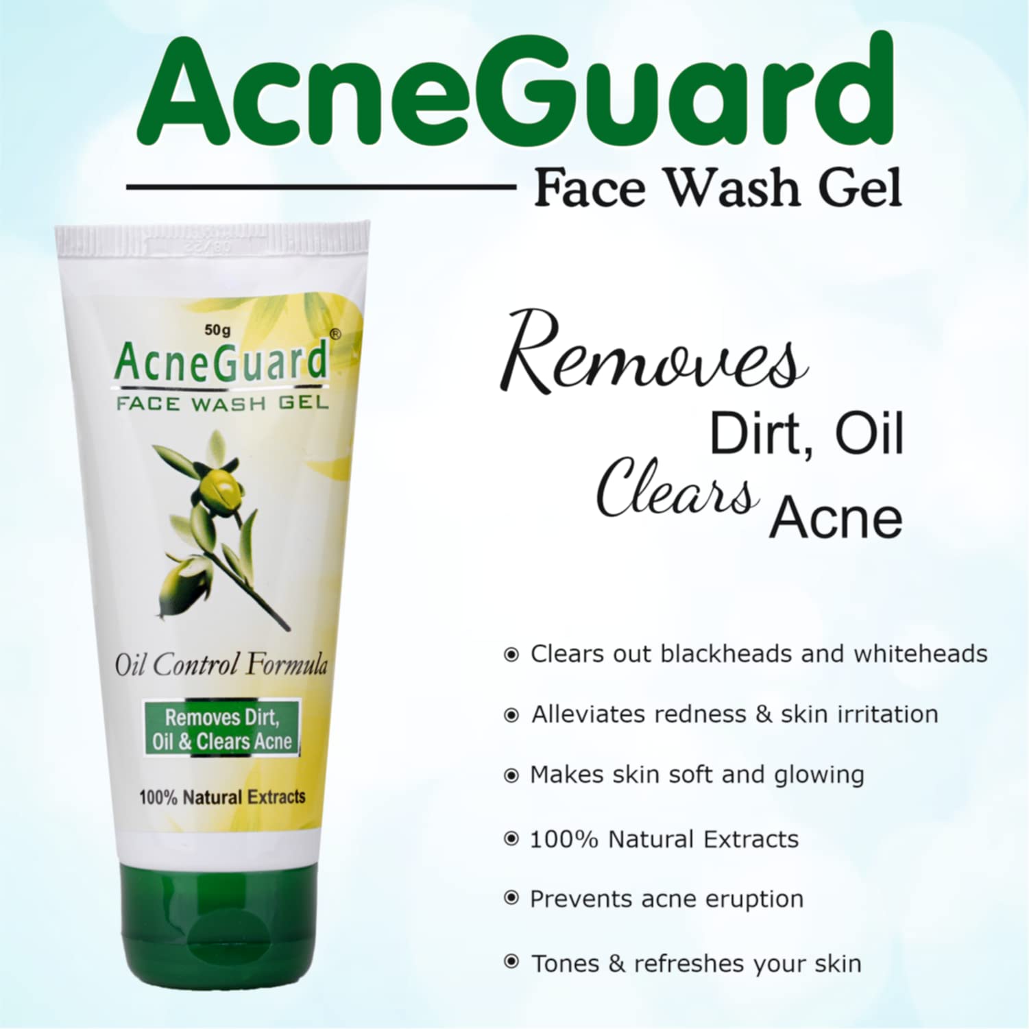 Pil Acneguard Face Wash Gel - Acne Treatment for Clear Skin with Jojoba Oil, Vitamin E & Tea Tree Oil | Natural Deep Cleansing Formula for Pimples & Clogged Pores | Gentle & Refreshing Facial Cleanser (50g x 3 Pack) | Perfect for Daily Skincare Routine & Teen Acne Care