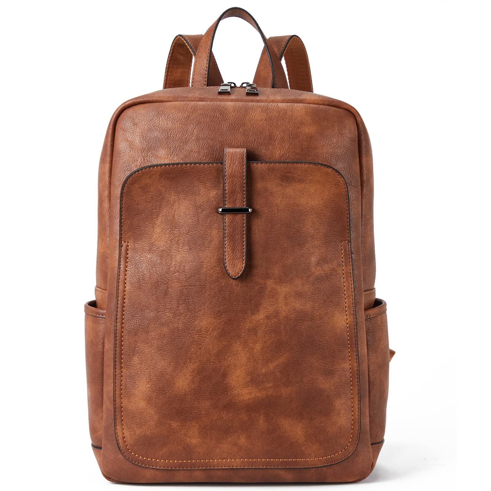 BROMEN Women's Leather Laptop Backpack 15.6 Inch - Professional Business Travel Backpack, Durable College Bag for Work & School - Mocha Brown Rough Grain - Perfect for Office Commute & Campus Life