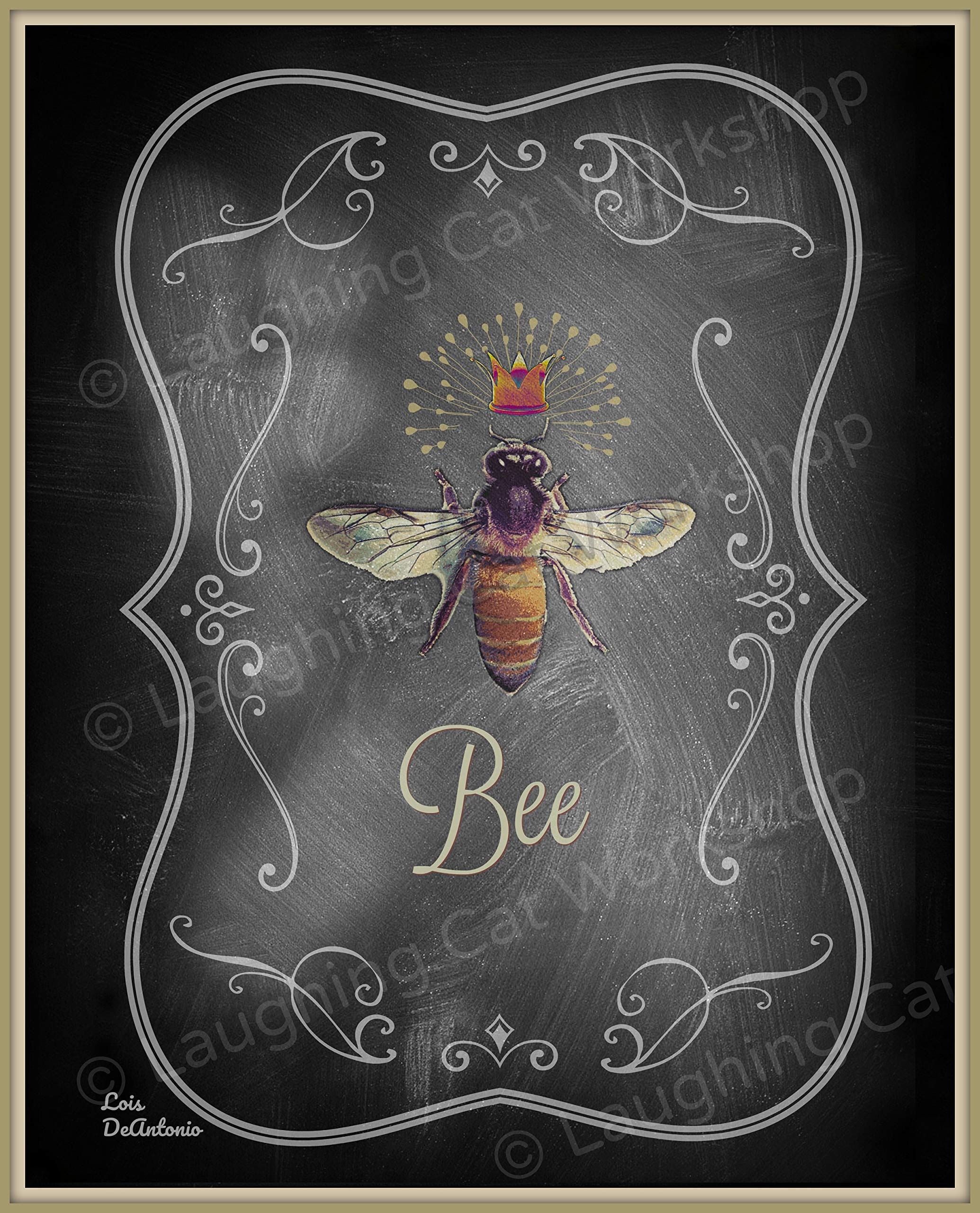 Vintage Queen Bee Art Print - Chalkboard Style Bathroom & Kitchen Decor, Cottage Chic Bedroom Wall Art, Shabby Chic Garden Decor for Home & Office