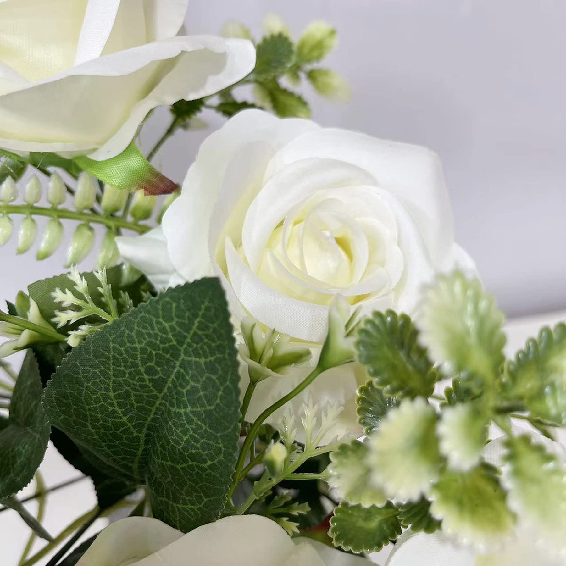 UKELER 2 Bunches Ivory White Artificial Silk Rose Flowers Bouquet - Elegant Home Decor for Wedding, Party, Festival & DIY Floral Arrangements