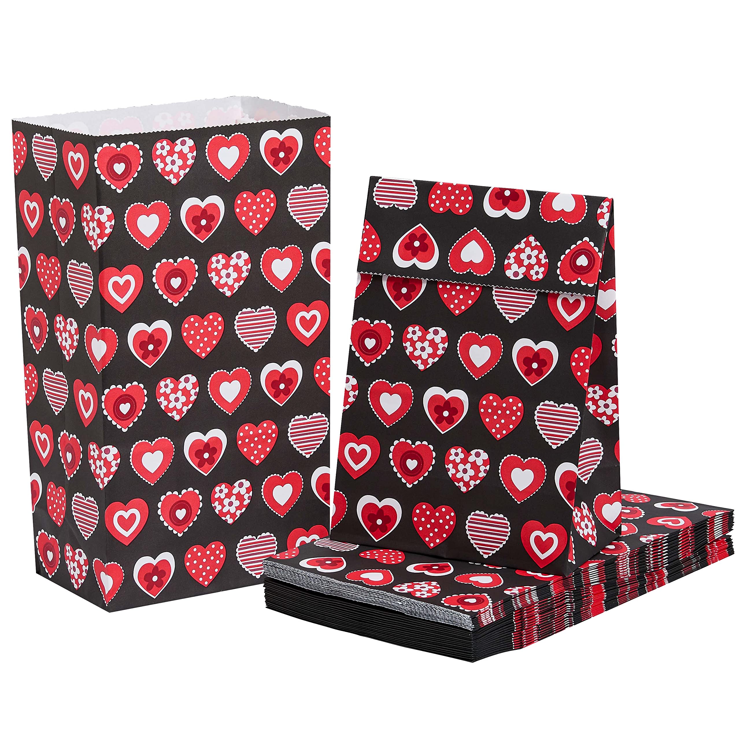 30 Pack Red Heart Party Favor Bags - Bulk Valentines Day Goodie Bags for Kids, Classroom Parties, Mothers Day Gifts - Perfect for School Celebrations, Birthday Favors & Holiday Events