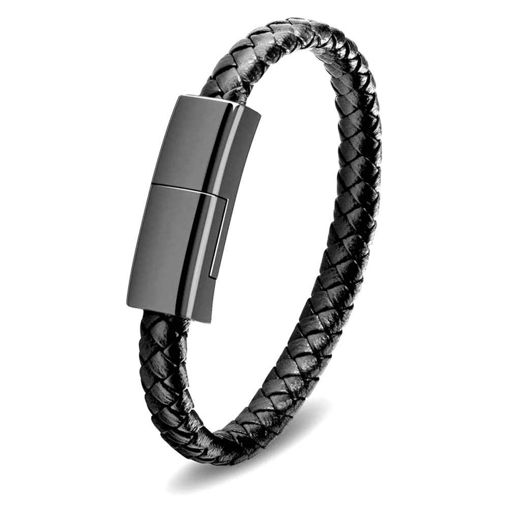 Premium USB C to USB C Charging Cable - 22.5cm Short Braided Leather Bracelet Style for Samsung/Huawei/LG/Google Android - Perfect for Travel, Office & On-the-Go Charging