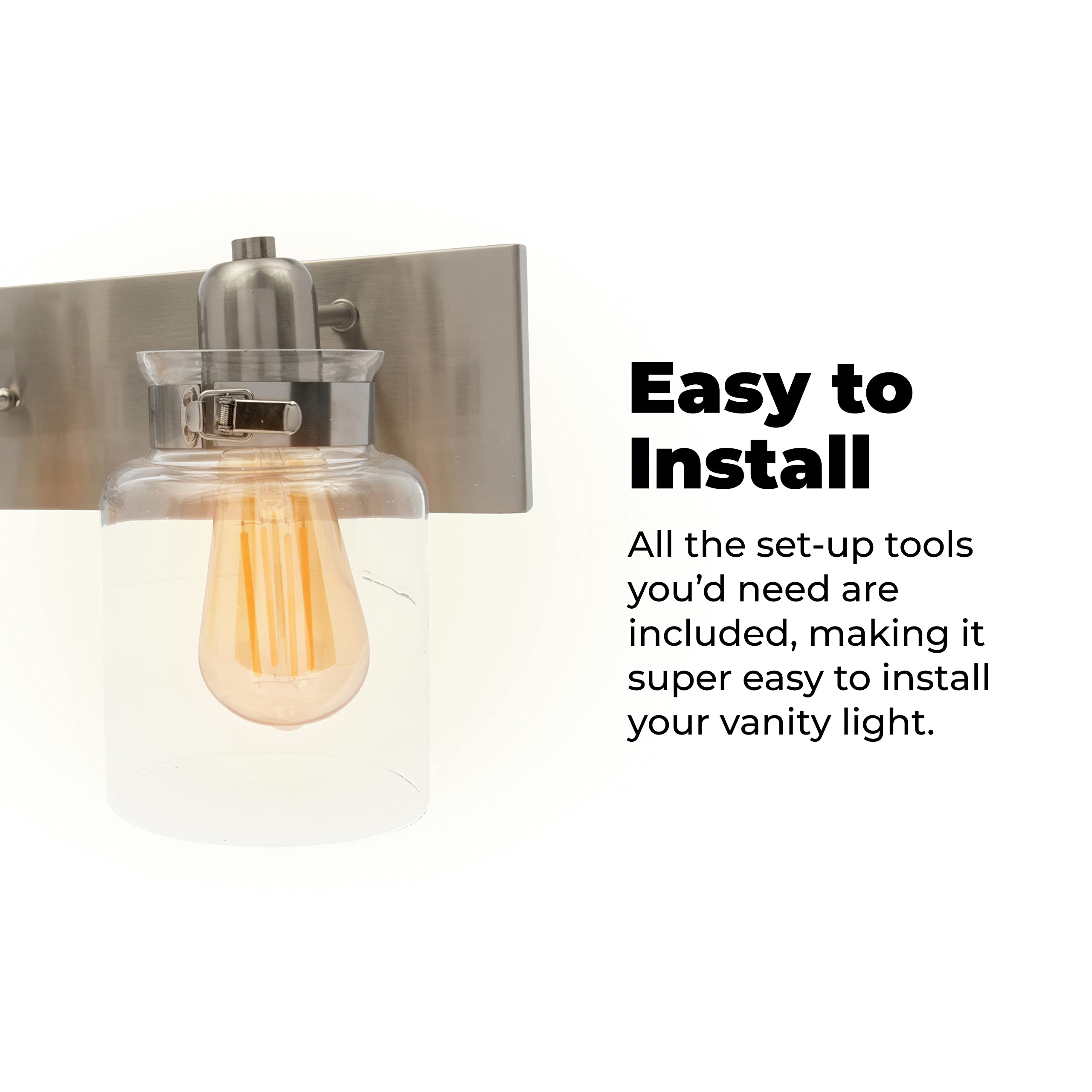 Modern Wood Grip Bathroom Vanity Light Fixture - Brushed Nickel Finish, 3-Light LED (100W Equivalent, Bulbs Not Included) - Perfect for Bathroom Mirror Lighting, Powder Room, and Spa-Style Vanity Areas