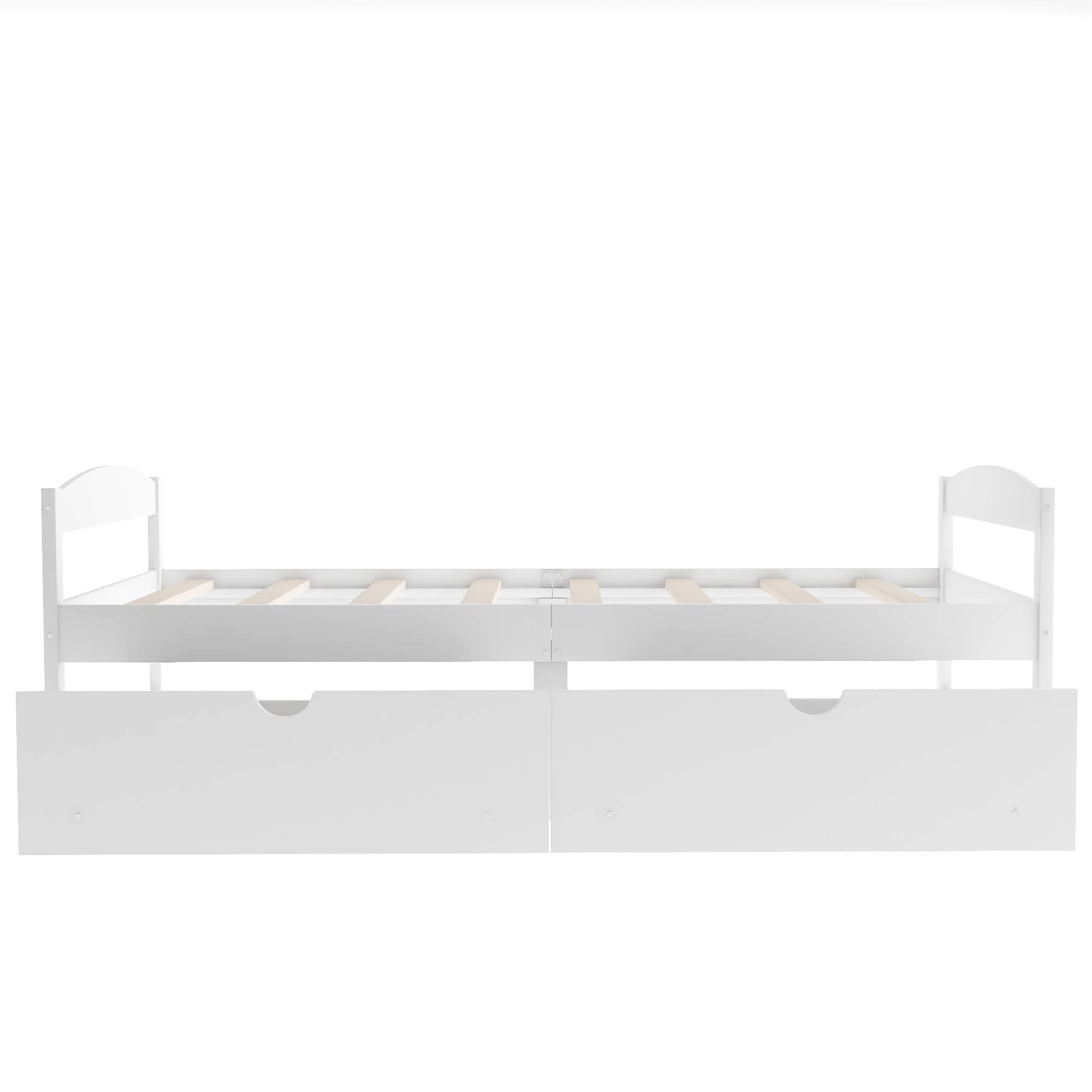 Solid Wood Twin Size Kids Bed with 2 Drawers - Multifunctional Storage Design, White - Perfect for Small Bedrooms & Kids' Rooms