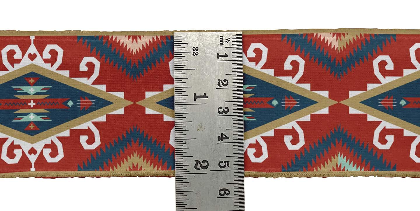 Red Aztec & Ikat Kilim Printed Dupion Fabric Ribbon Trim - 2 Inch Width, 9 Yard Length for Sewing, Crafts, DIY Accessories | Perfect for Home Decor, Clothing Embellishment, and Gift Wrapping