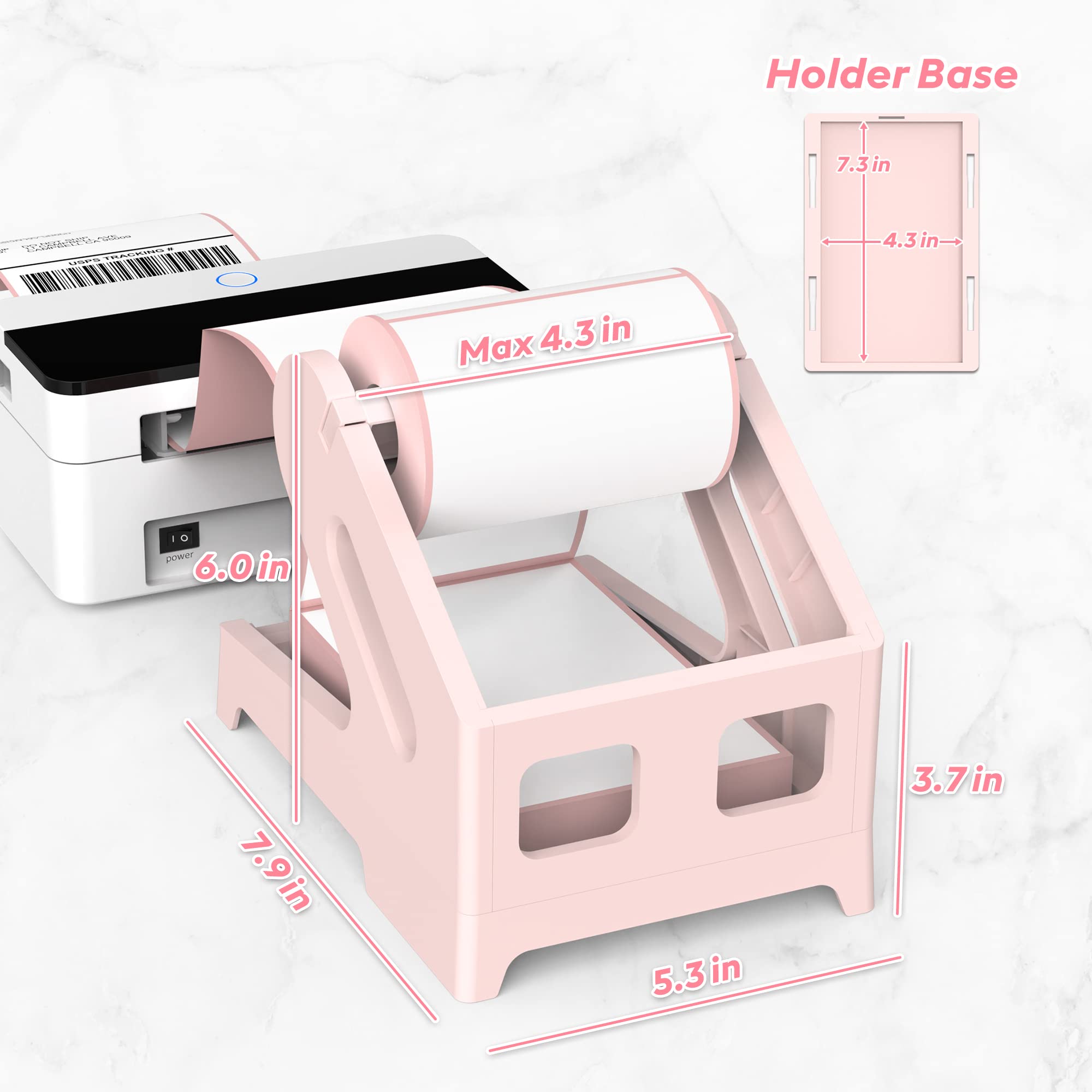 Thermal Label Holder for Shipping Labels - Compatible with Rolls & Fanfold Labels, Desktop Printer Stand, DIY Office & Home Organization Accessory (Pink) | Perfect for E-commerce, Warehouse & Small Business Labeling