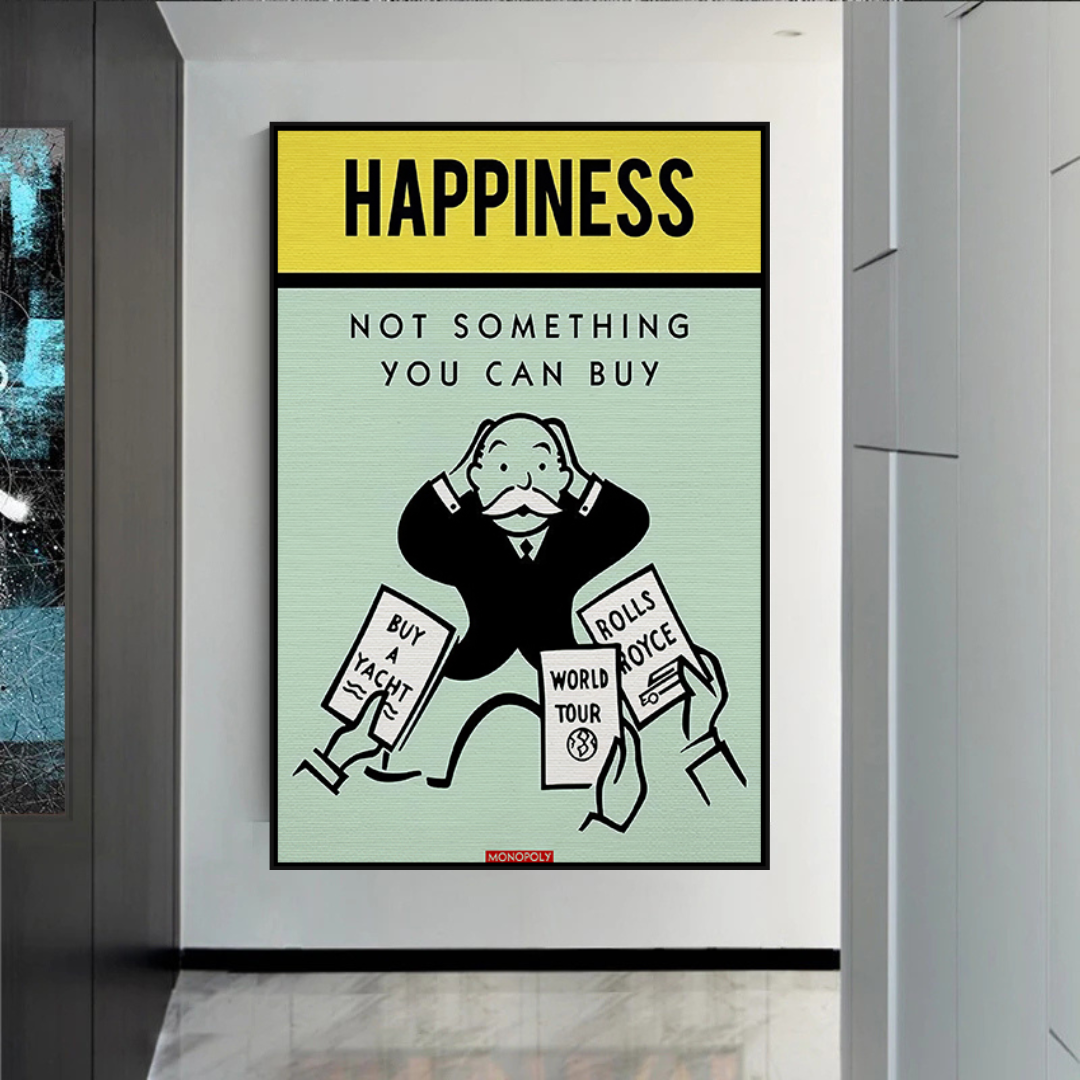 Alec Monopoly 'Can't Buy Happiness' Playing Card Canvas Wall Art - Perfect for Living Room, Bedroom & Office Decor