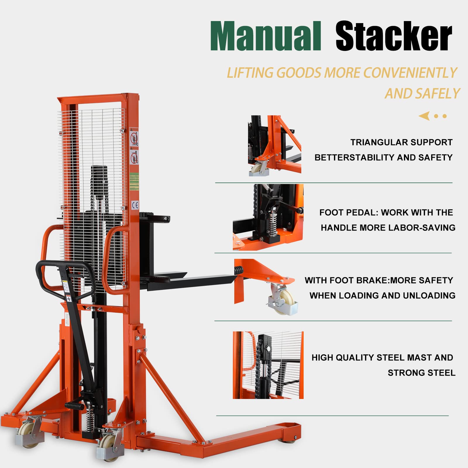 Tory Carrier Manual Pallet Stacker - 1100lbs Capacity, 63