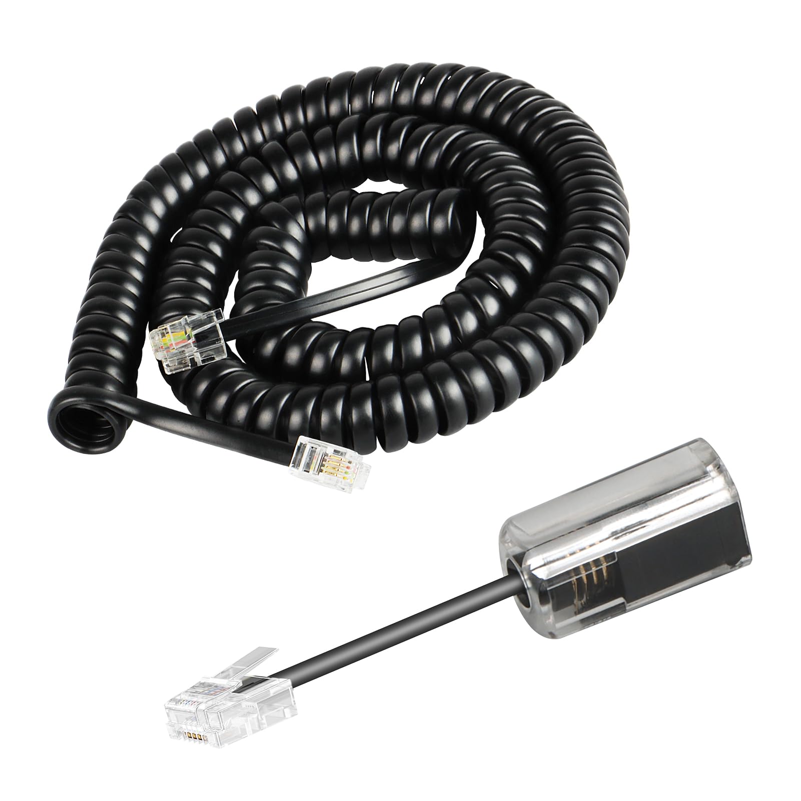 Phone Cord Detangler for Desk Phone - 1 Pack 8 Ft Uncoiled (1.4 Ft Coiled) Landline Cord & 360° Rotating Tangle-Free Telephone Cord Organizer - Black | Perfect for Home Office, Call Centers & Workspace Organization