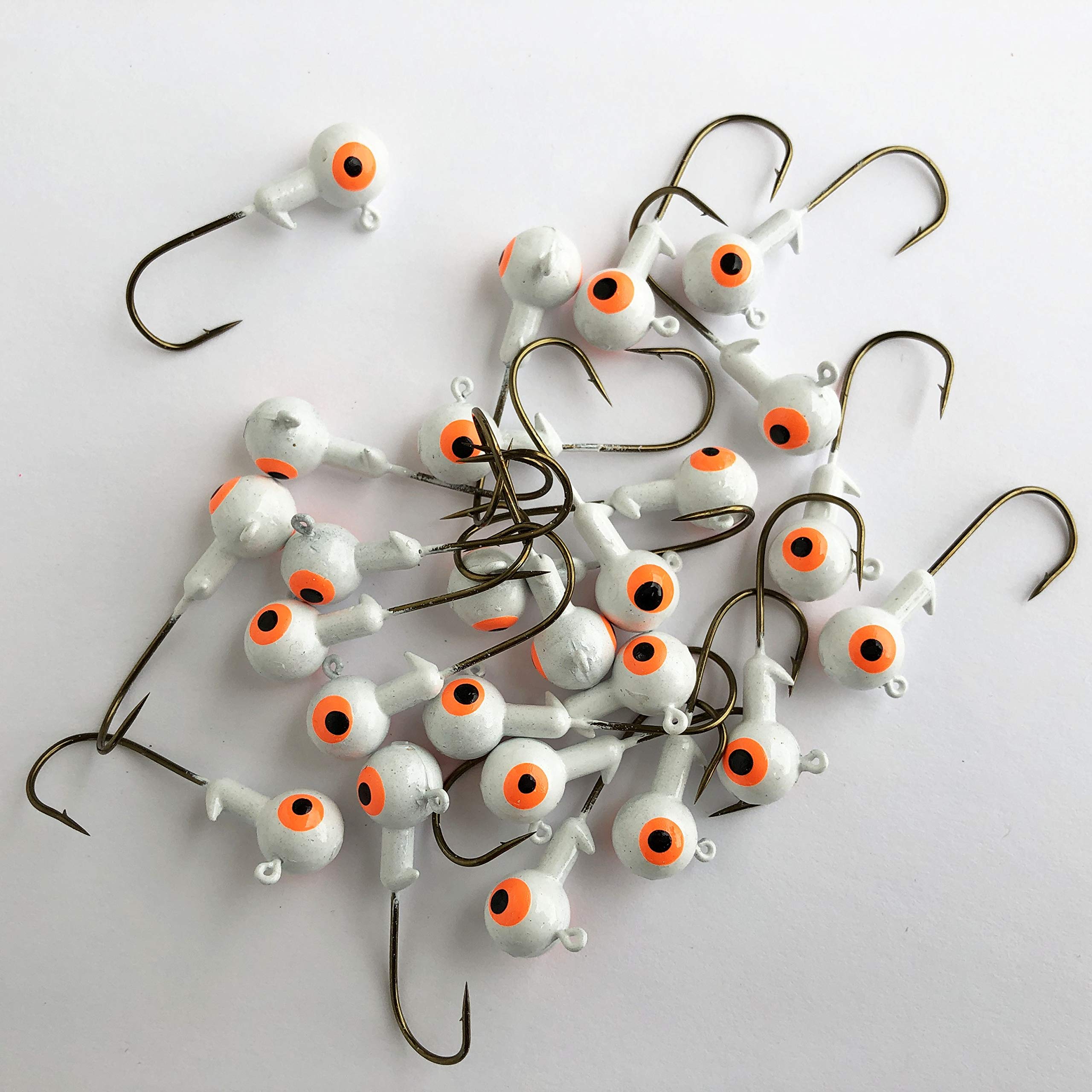 50 Pcs Fishing Jig Heads with Double Eyes - 1/32, 1/16 & 1/8 oz Weights for Crappie, Bass & Freshwater Fishing - Ideal for Ice Fishing, Boat Fishing & Shore Casting