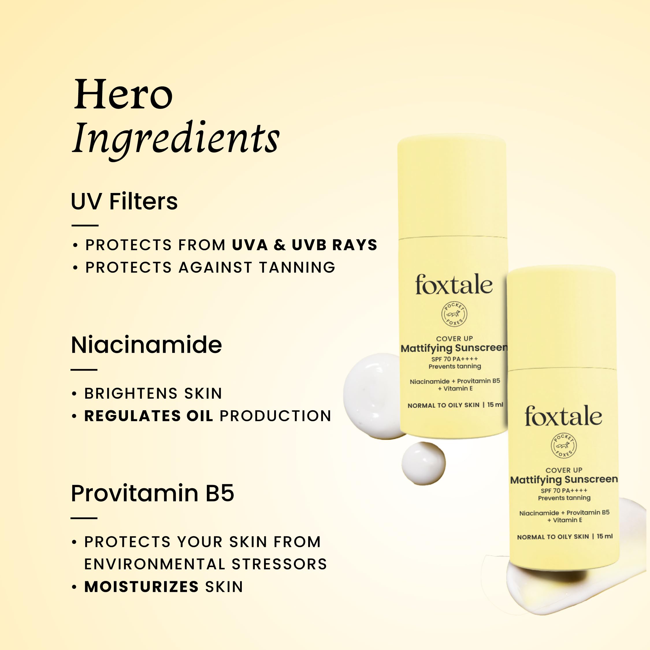 Foxtale SPF 70 Gel-Cream Sunscreen for Oily Skin - Oil Control Sunscreen with PA++++ & Niacinamide - UVA UVB Protection - Prevents Tanning - Lightweight, Pore-Minimizing, No White Cast - 15ml - Perfect for Daily Use, Outdoor Activities & Beach Trips