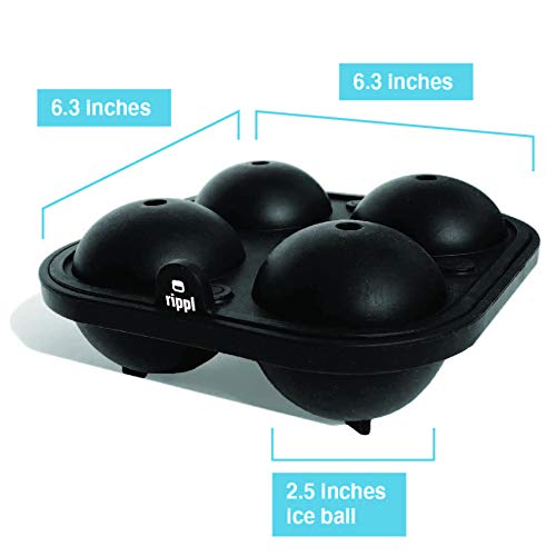 Premium Silicone Ice Sphere Tray - 4-Cavity Large Ice Ball Mold for Whiskey & Cocktails - Perfect for Bourbon, Scotch, and Chilled Drinks - BPA-Free & Easy Release - Black