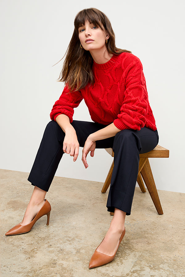 Horton Flare Trouser - Washable Wool Twill Pants for Women, Dark Navy - Perfect for Office Wear & Casual Outfits