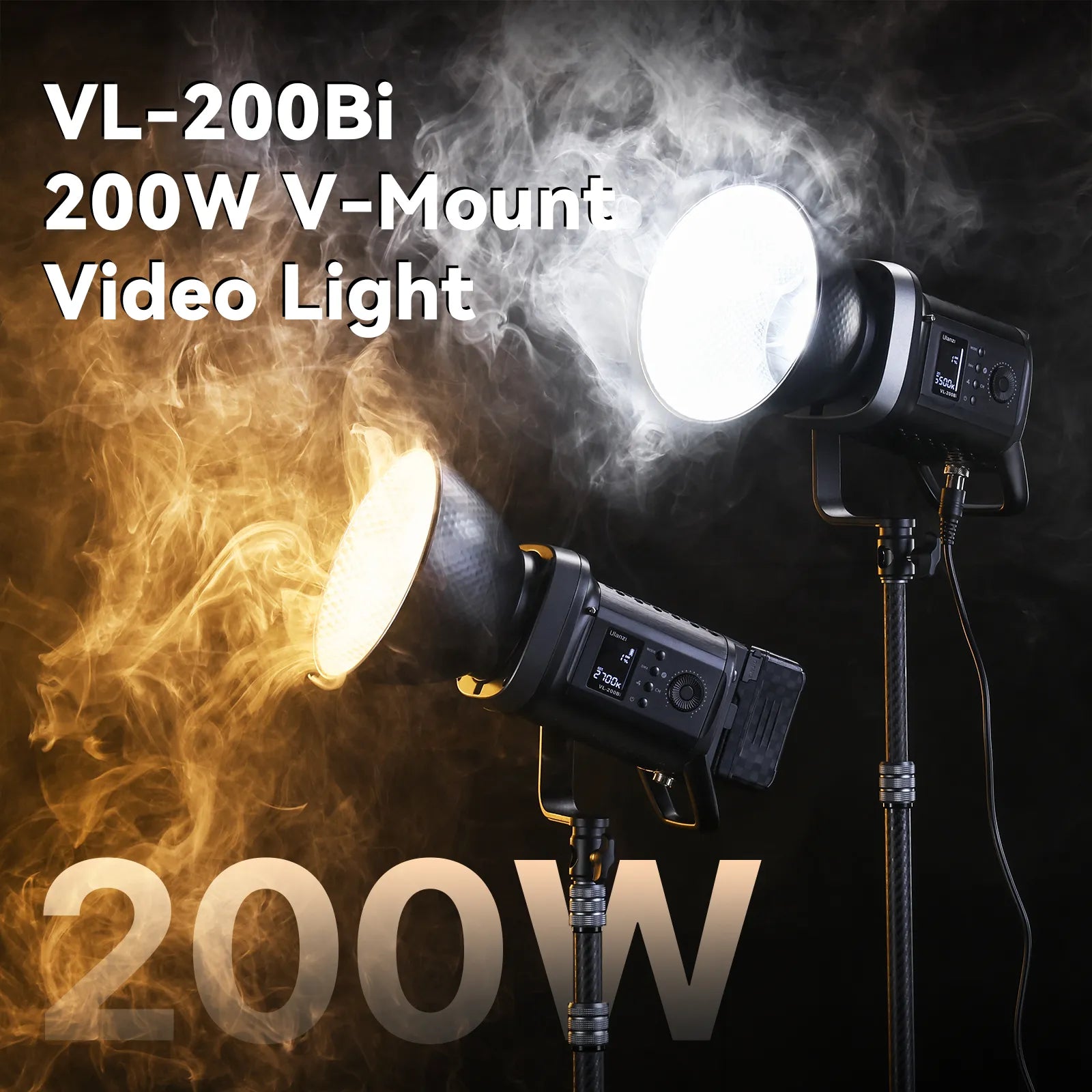 Ulanzi VL 200Bi 200W V-Mount LED Video Light with Battery - Professional Photography & Filmmaking Lighting for Studio, YouTube, and Outdoor Shooting (Model L079CNA1)