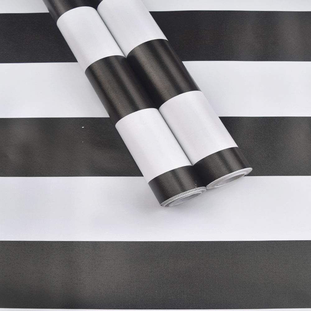 Black and White Striped Peel and Stick Wallpaper - Self Adhesive Vinyl Contact Paper for Cabinets, Drawers, Shelves & Furniture (17.7x117 Inches) - Easy Removable Decorative Liner for Home & Office Décor